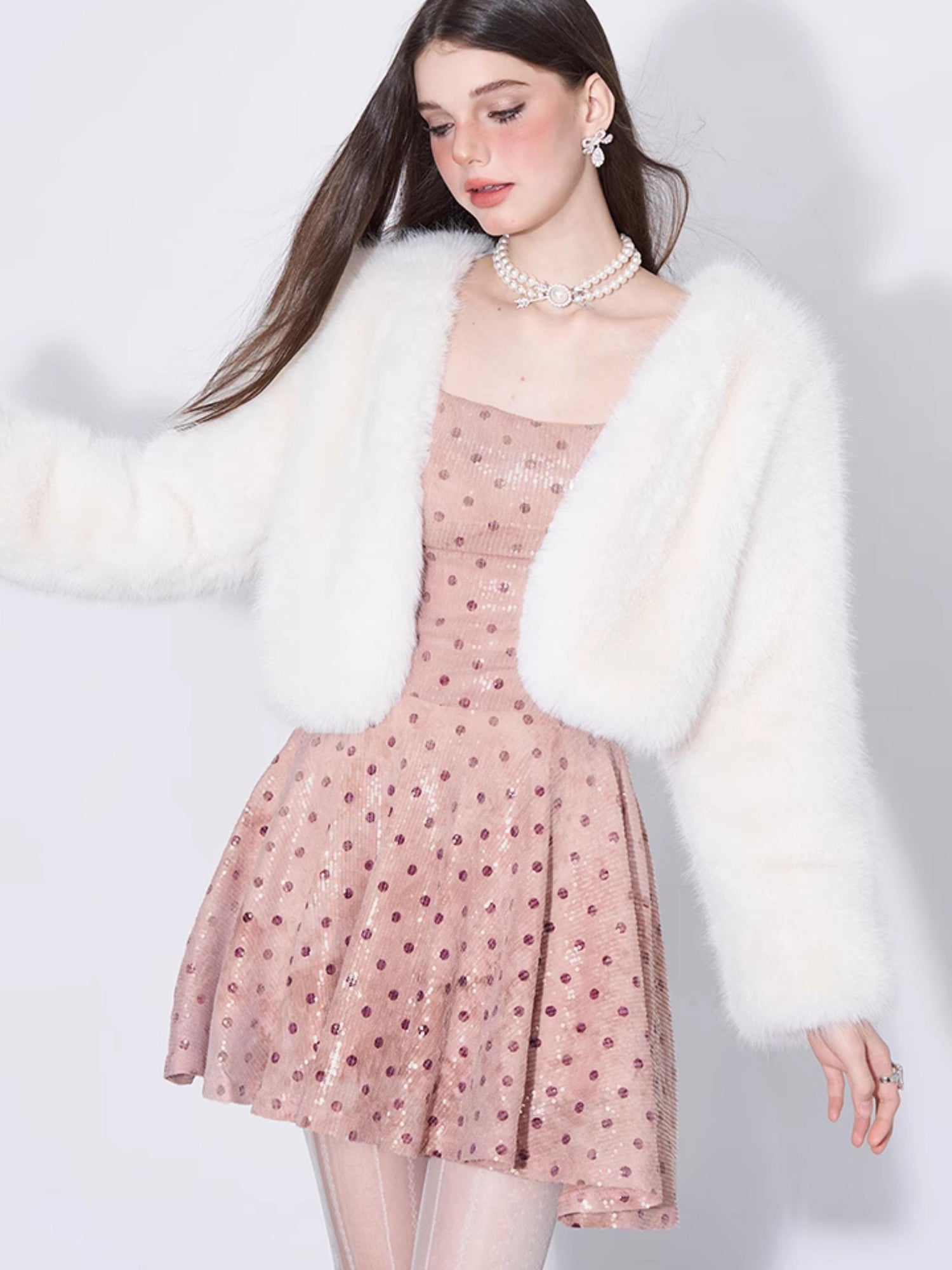 AFTADAWN Magellanic Cloud Pink Dot Sequin Slip Dress