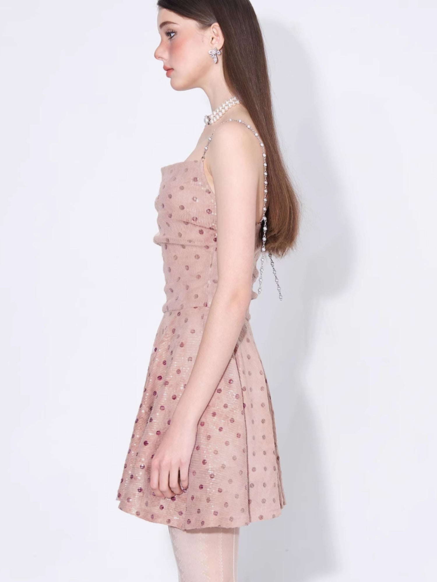 AFTADAWN Magellanic Cloud Pink Dot Sequin Slip Dress