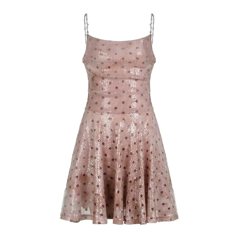 AFTADAWN_Magellanic_Cloud_Pink_Sequin_Dot_Draped_Neckline_Chain_Strap_Dress_MISSTT