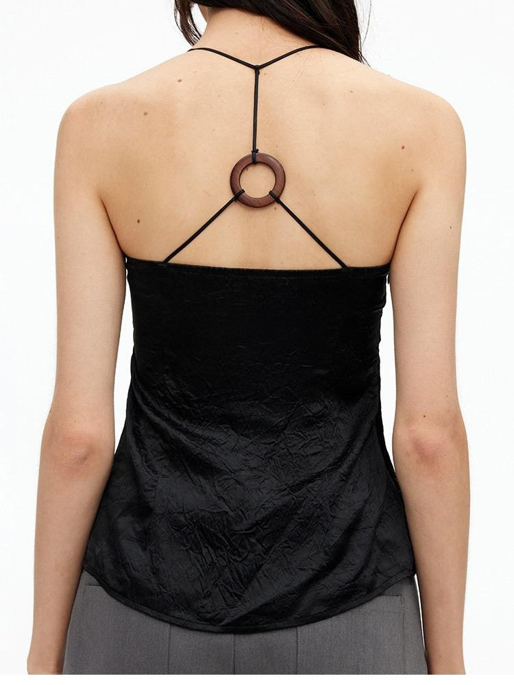 AFTADAWN Matte Micro Crinkle Halter Backless Women&