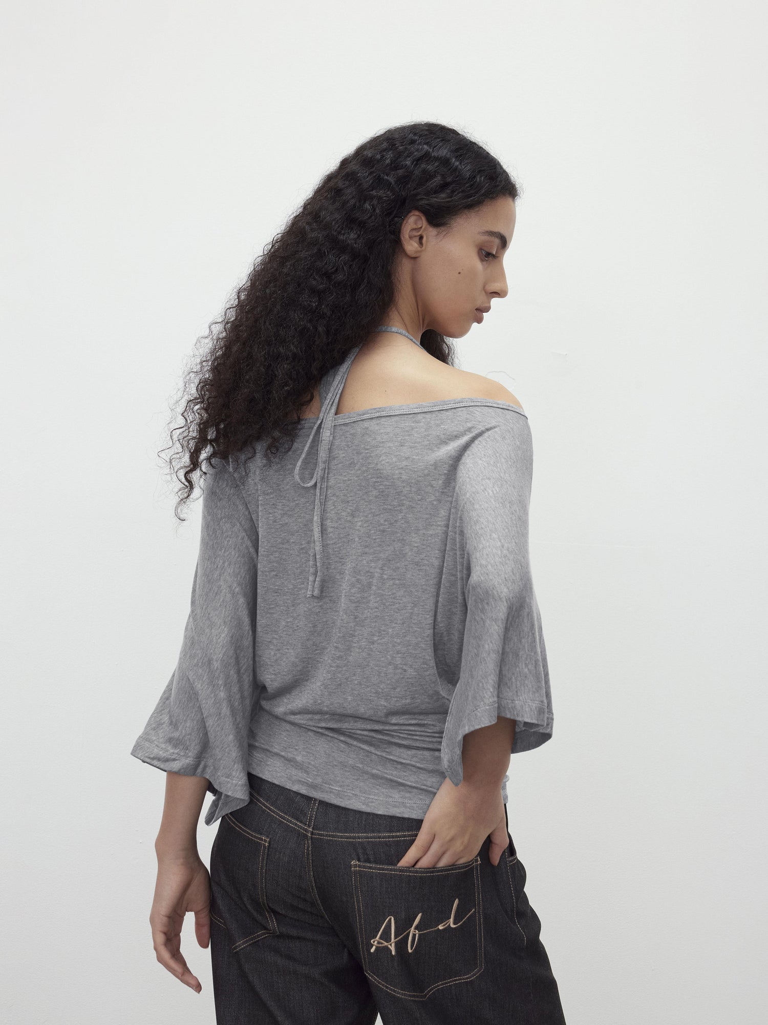 AFTADAWN Merino Wool Beaded Off Shoulder Layered Top