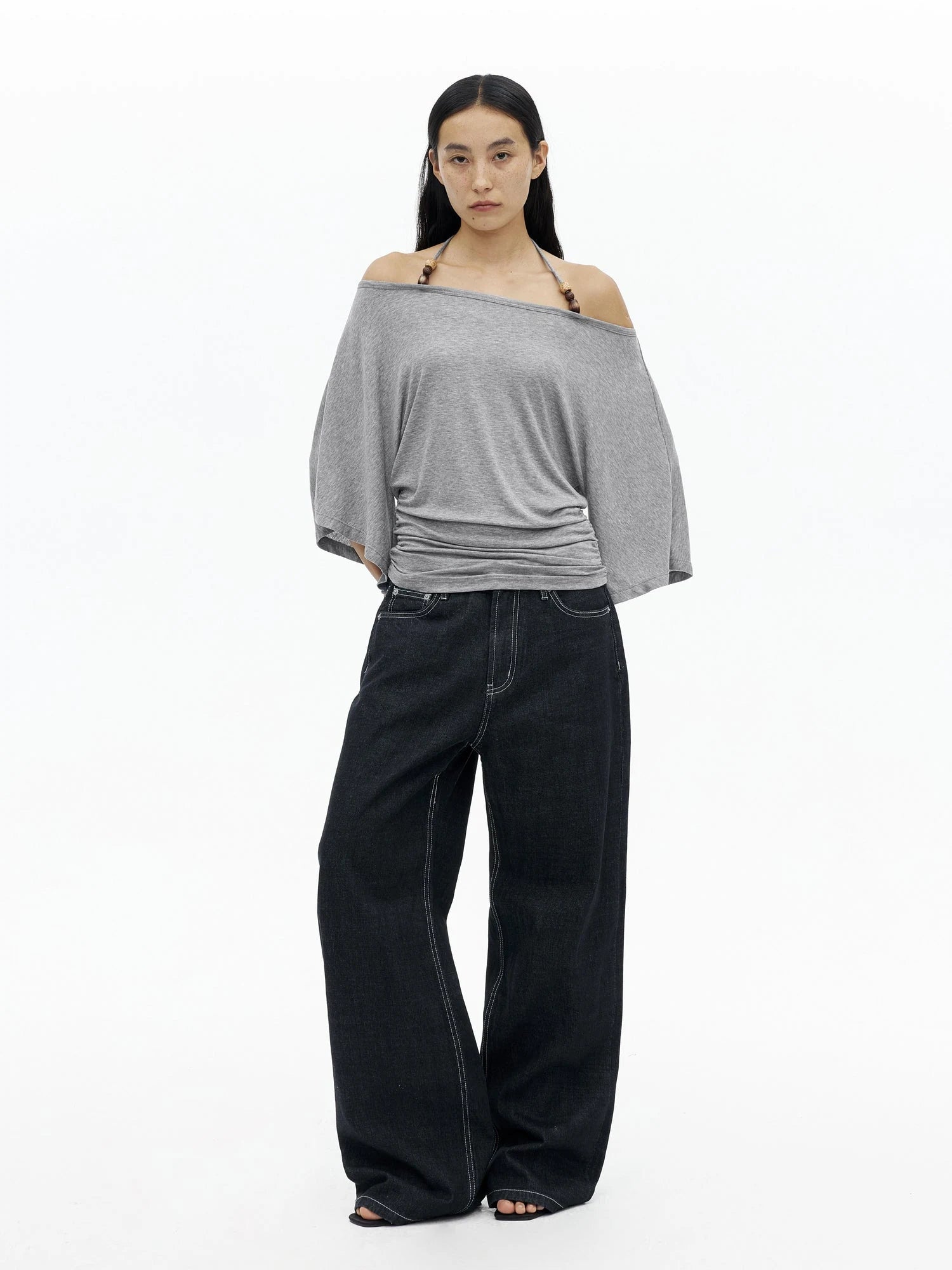 Merino Wool Beaded Off Shoulder Layered Top