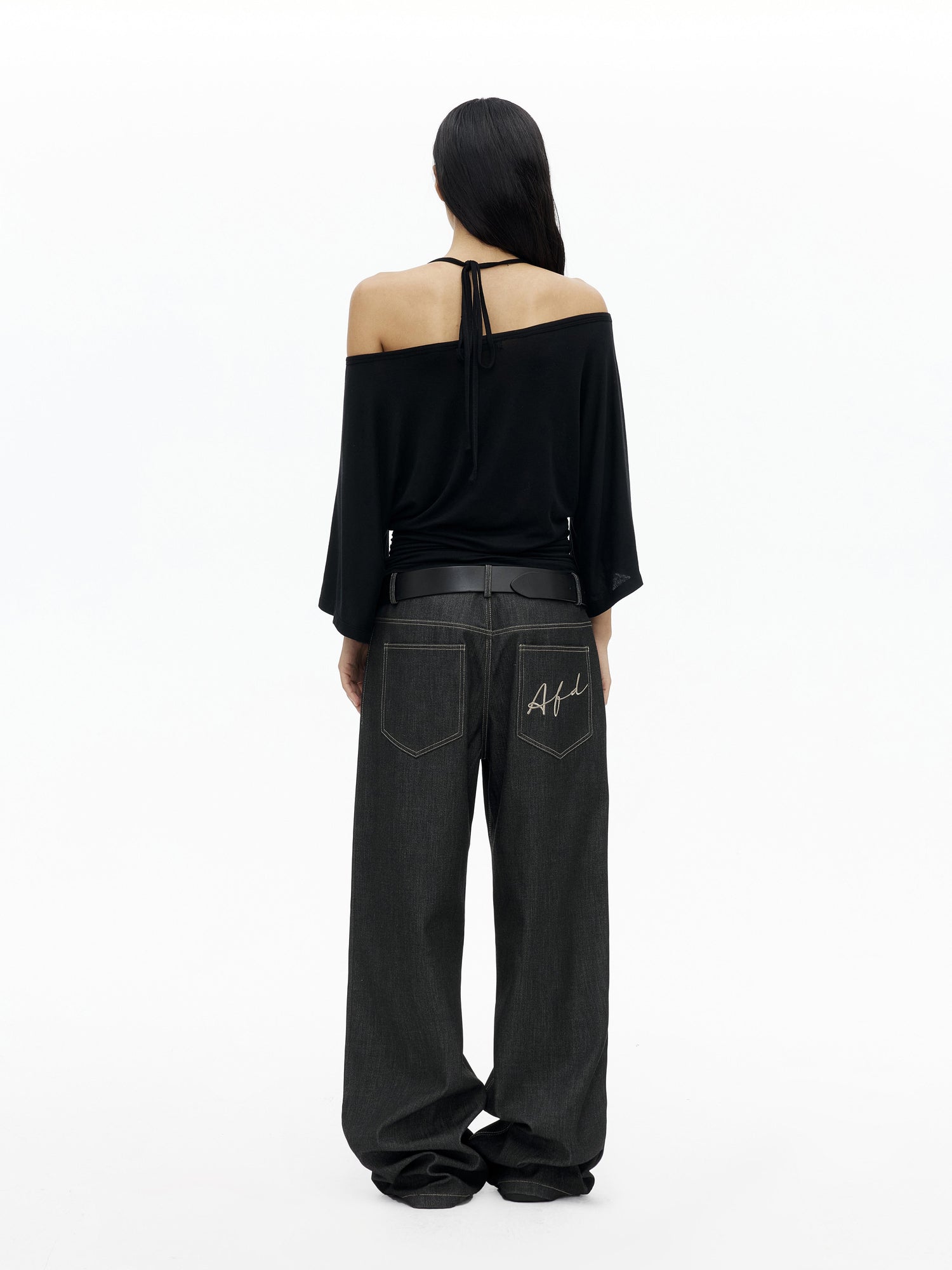 AFTADAWN Merino Wool Beaded Off Shoulder Layered Top