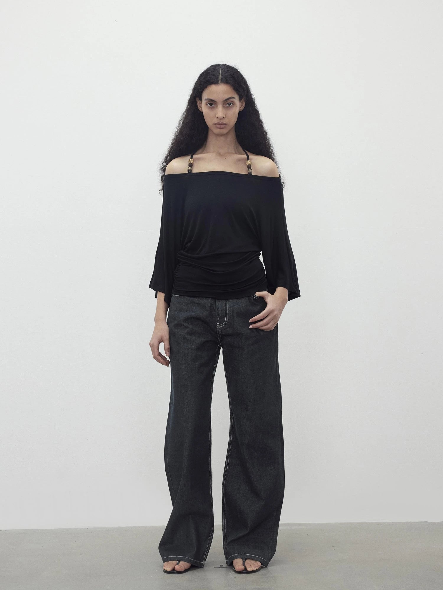 Merino Wool Beaded Off Shoulder Layered Top