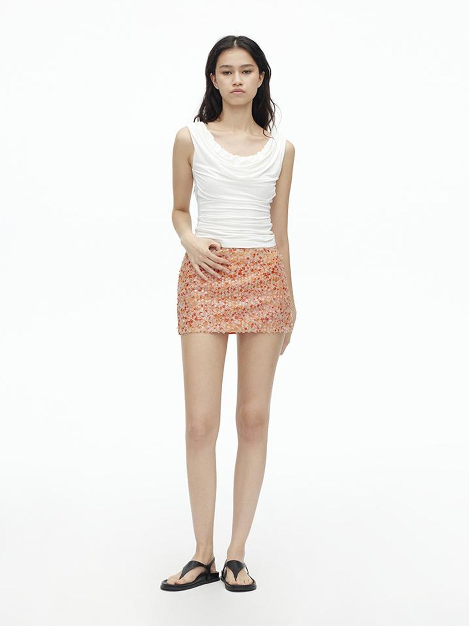 AFTADAWN Mesh Glitter Low Waist Skirt With Lining