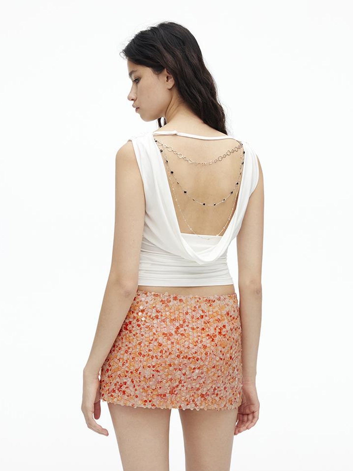 AFTADAWN Mesh Glitter Low Waist Skirt With Lining