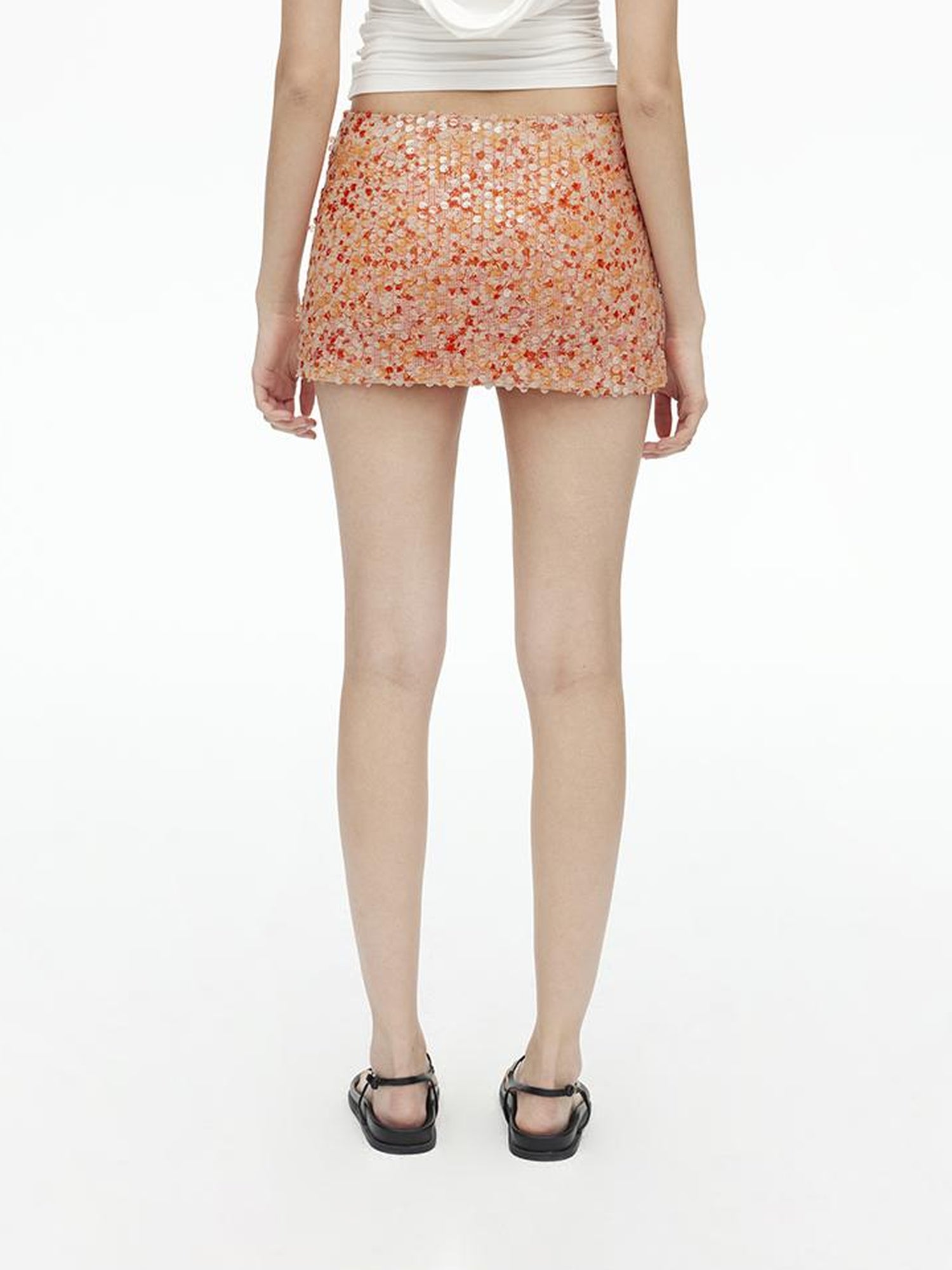 AFTADAWN Mesh Glitter Low Waist Skirt With Lining