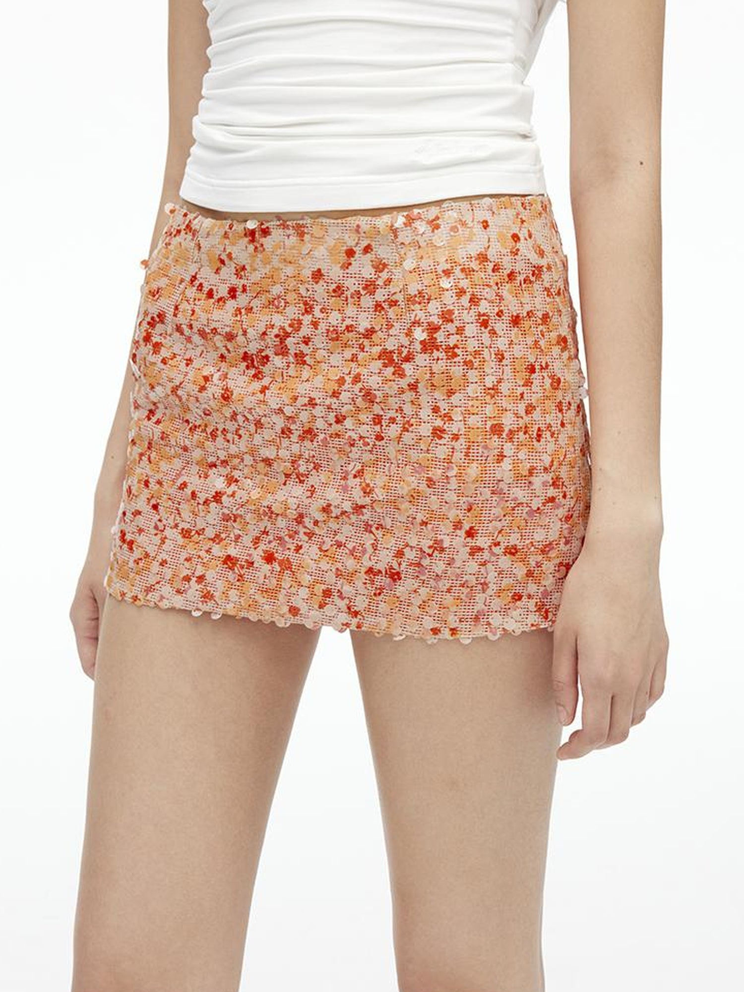 AFTADAWN Mesh Glitter Low Waist Skirt With Lining