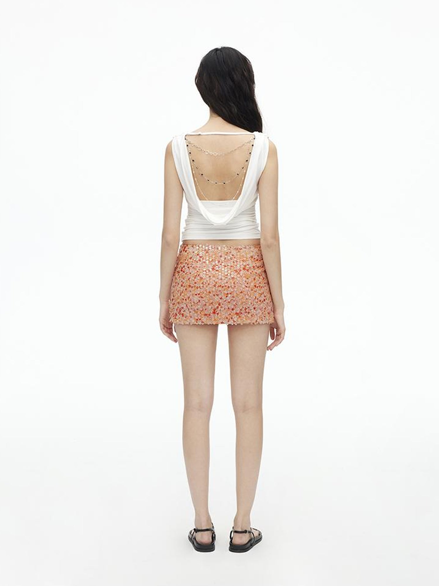 AFTADAWN Mesh Glitter Low Waist Skirt With Lining