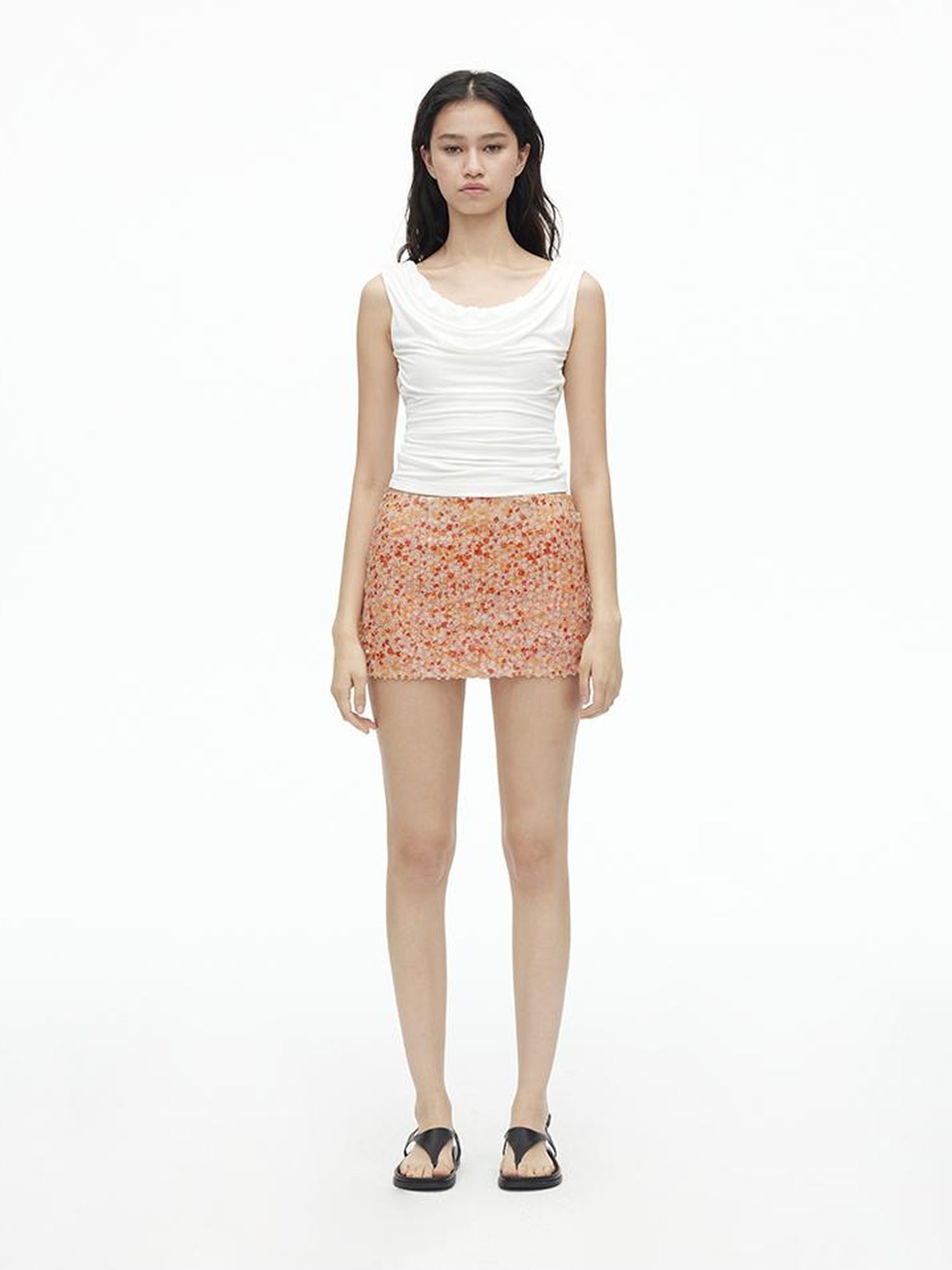 AFTADAWN Mesh Glitter Low Waist Skirt With Lining