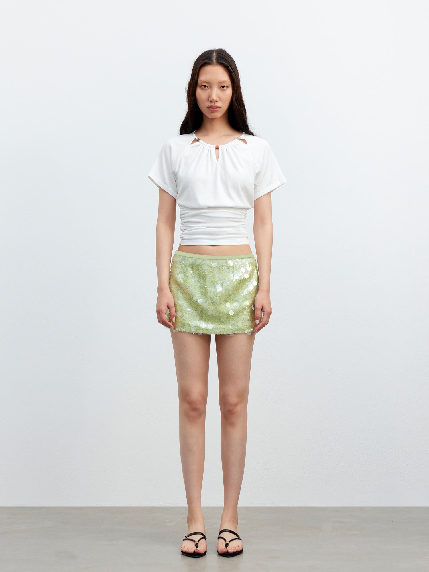 AFTADAWN Mesh Irregular Sequin Skirt Low Waist Vacation Style