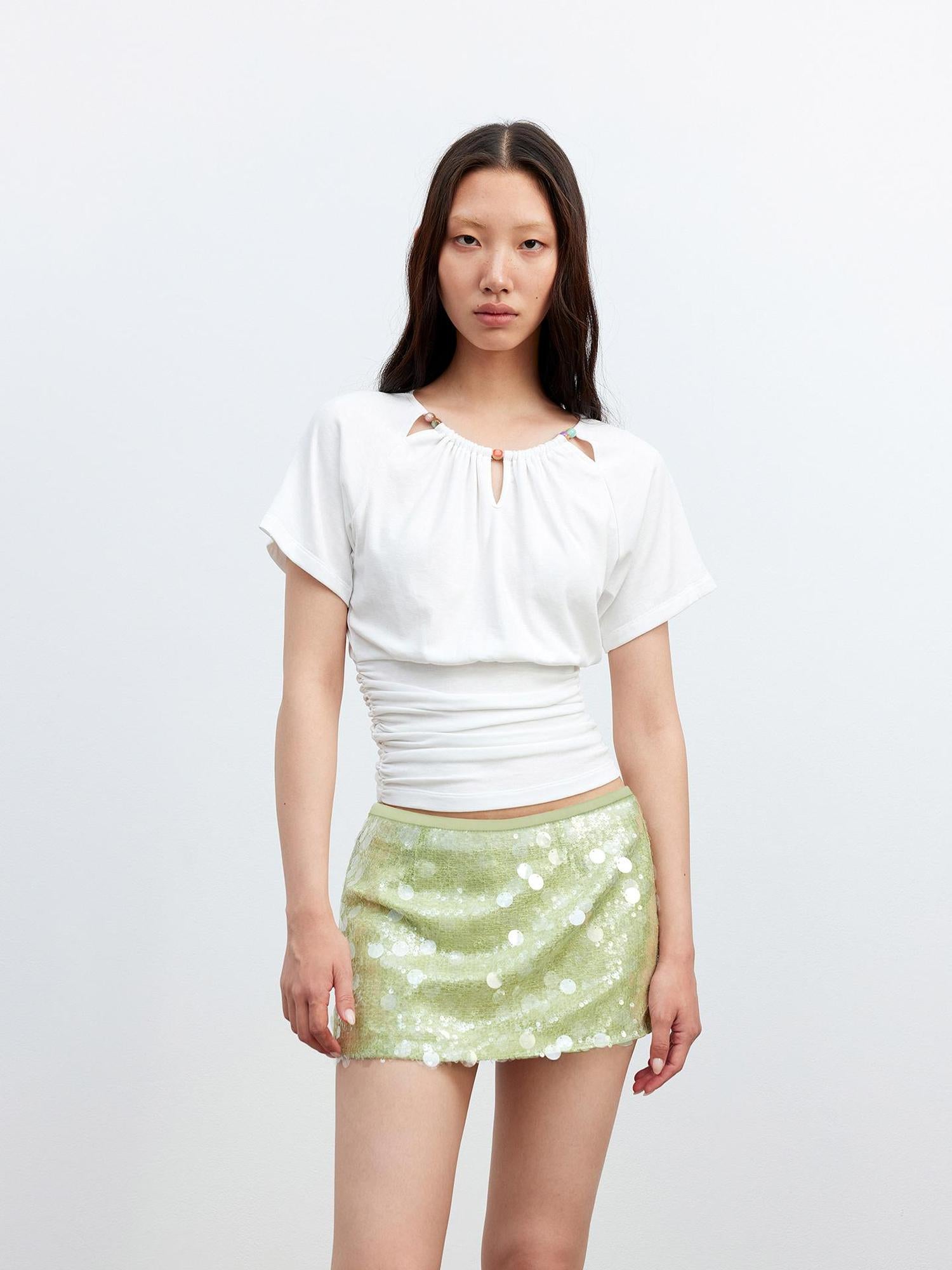 AFTADAWN Mesh Irregular Sequin Skirt Low Waist Vacation Style