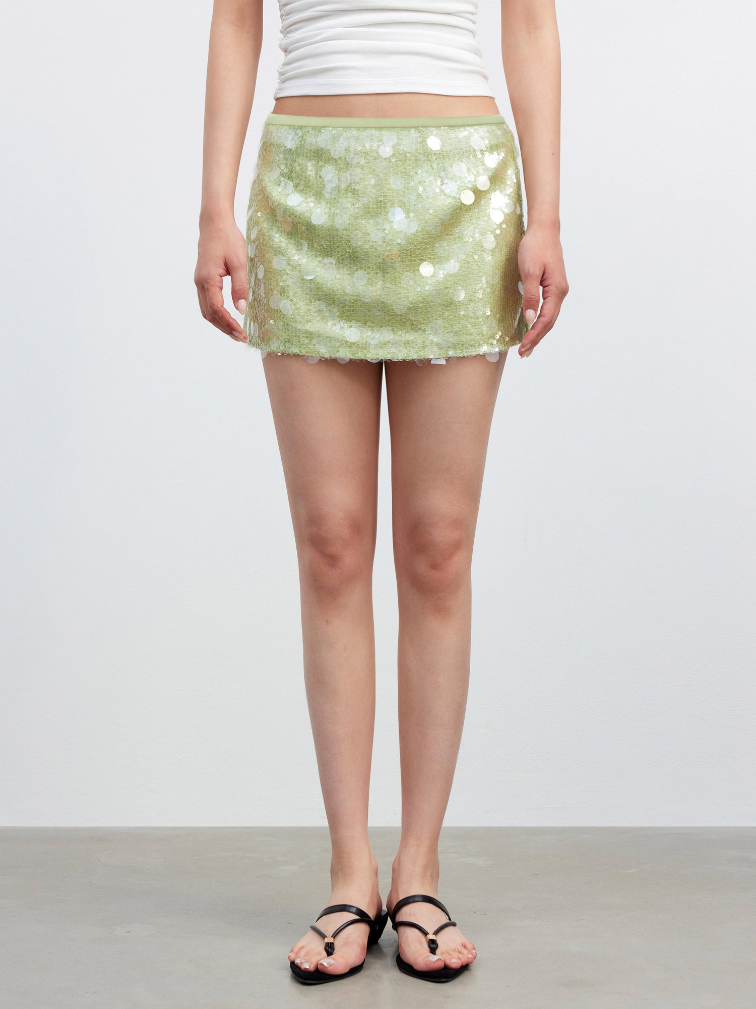 AFTADAWN Mesh Irregular Sequin Skirt Low Waist Vacation Style