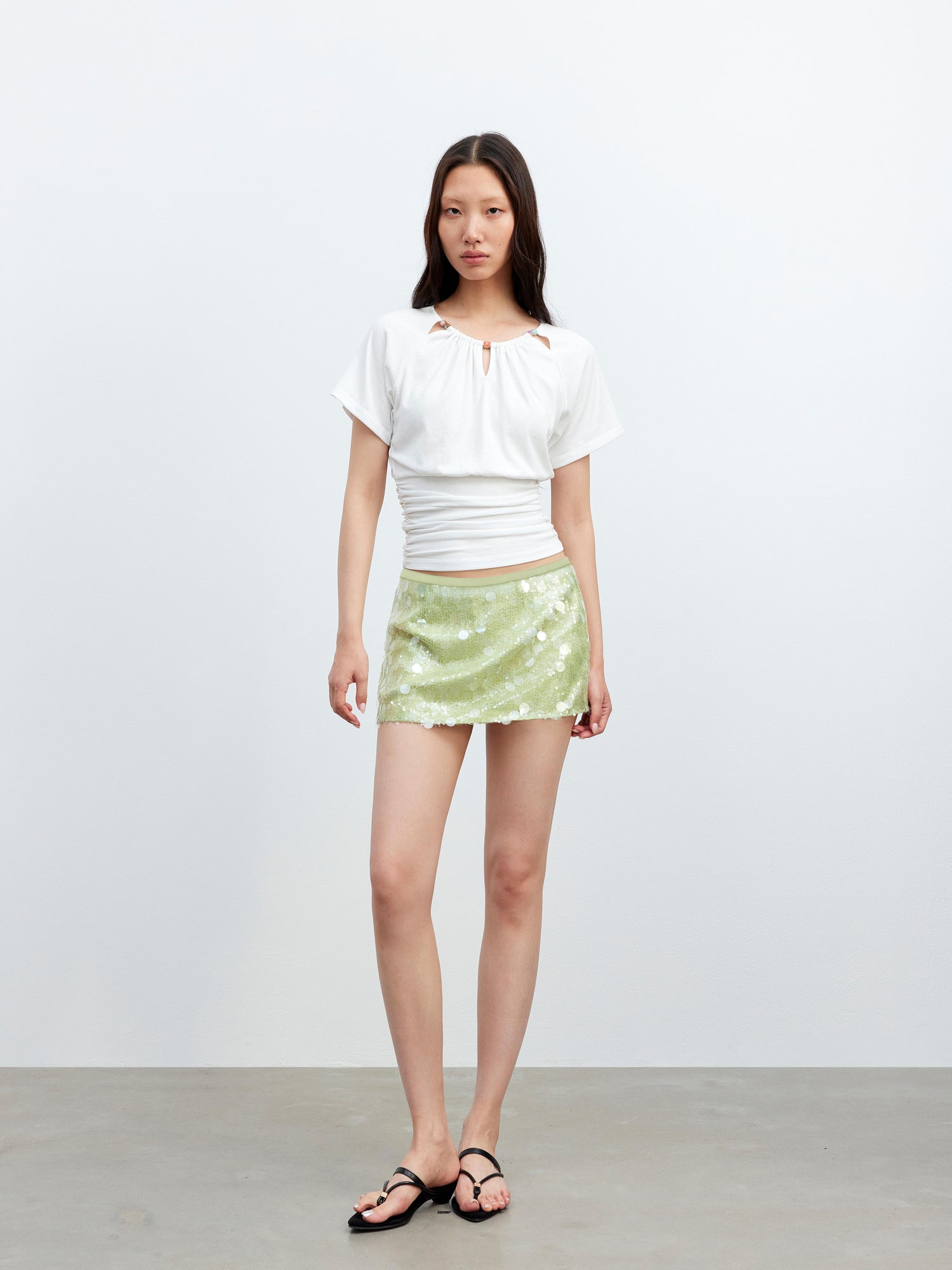 AFTADAWN Mesh Irregular Sequin Skirt Low Waist Vacation Style