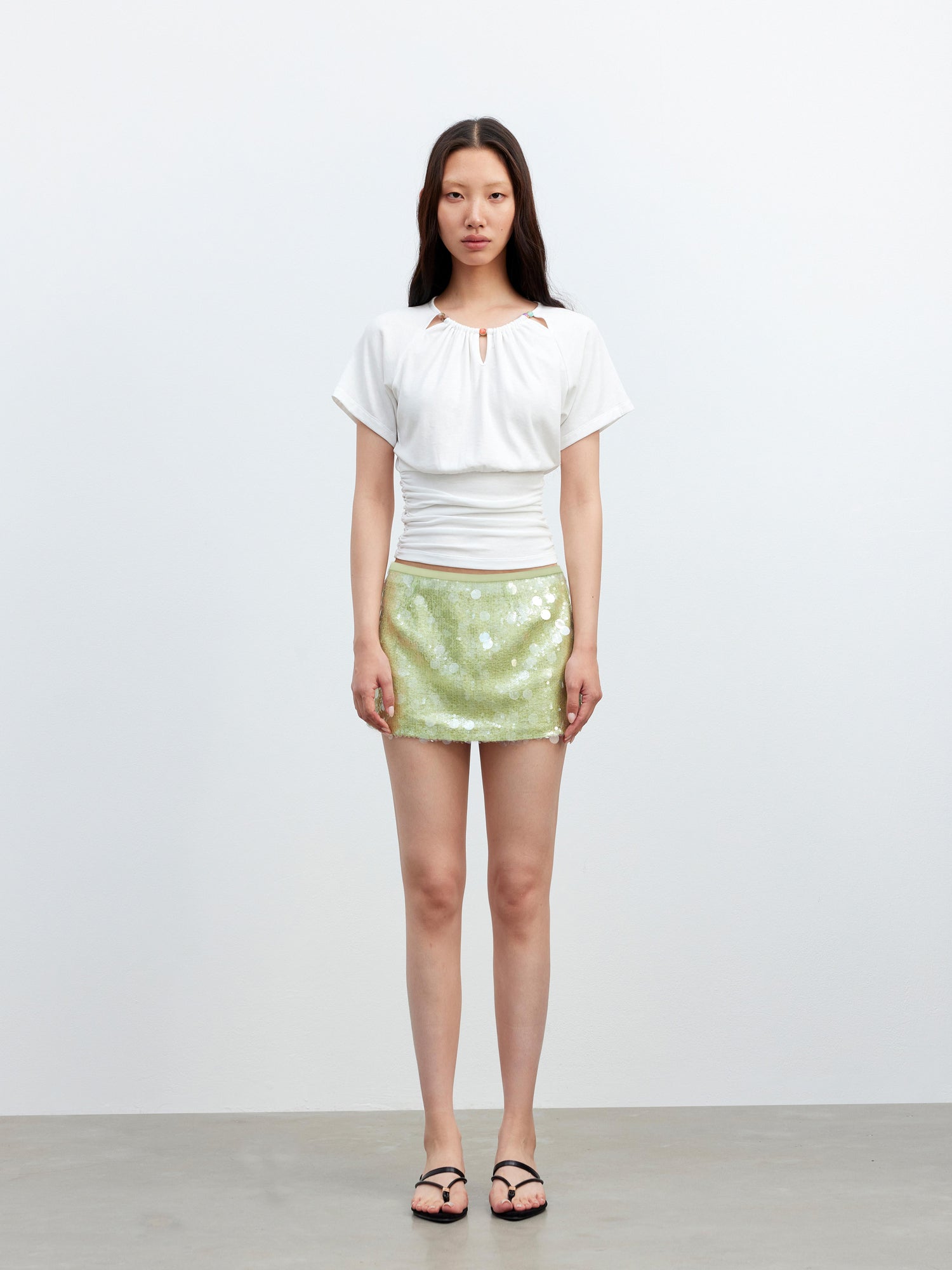 AFTADAWN Mesh Irregular Sequin Skirt Low Waist Vacation Style