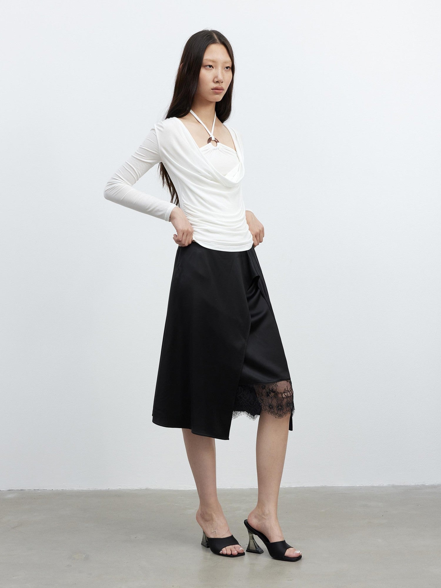 AFTADAWN Micro Matte Draped Lace Irregular A Line Women&