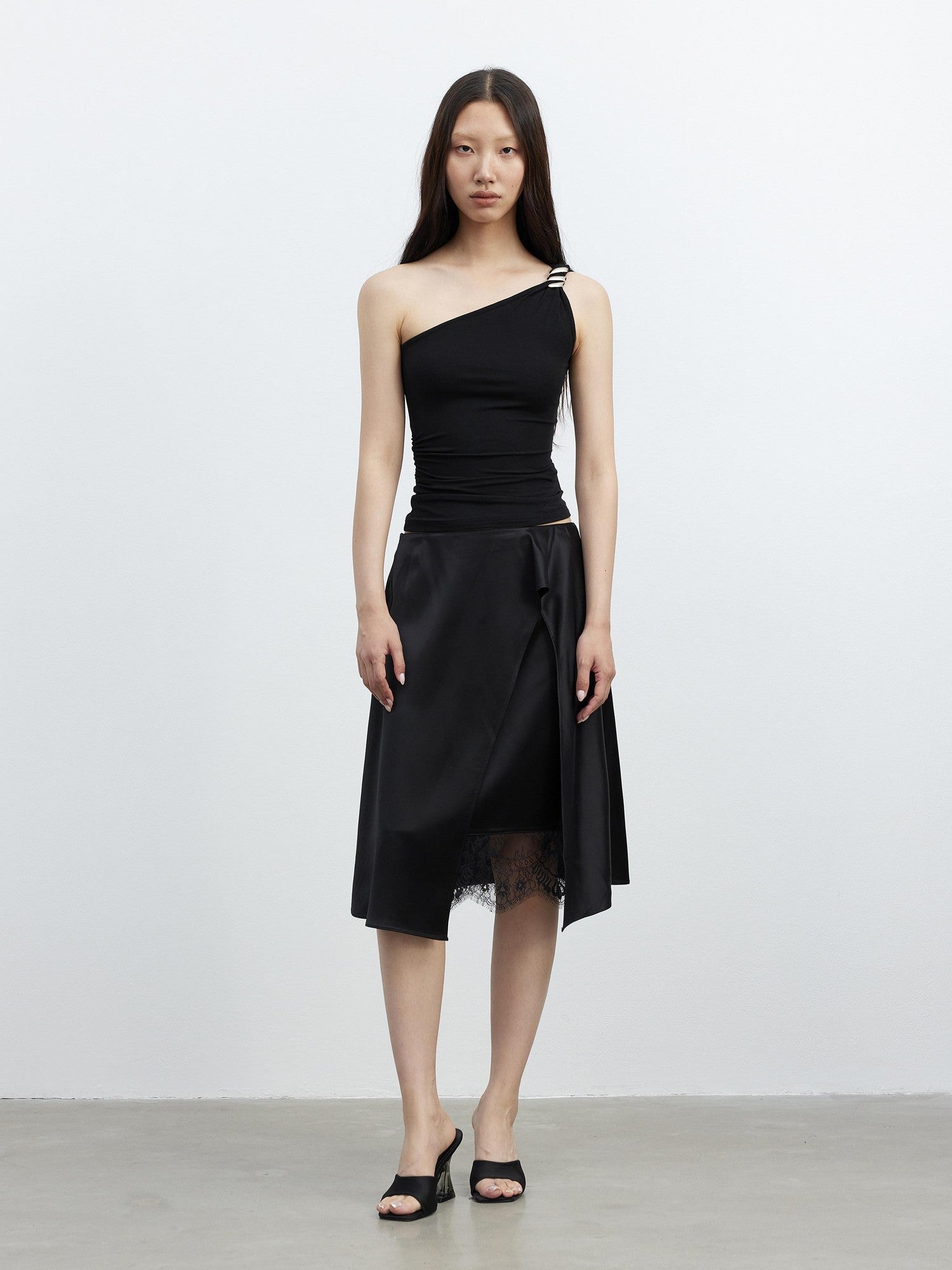 AFTADAWN Micro Matte Draped Lace Irregular A Line Women&