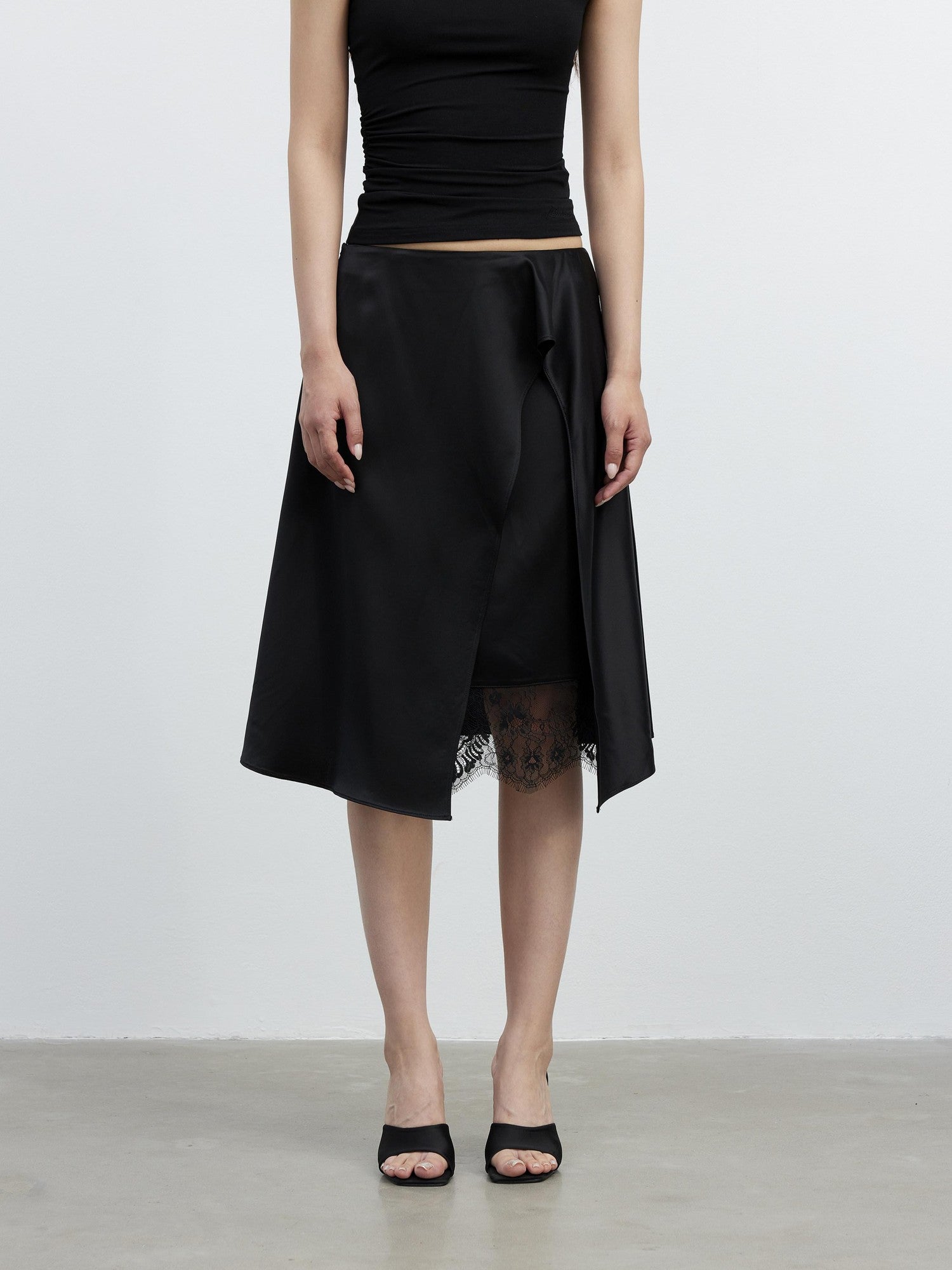 AFTADAWN Micro Matte Draped Lace Irregular A Line Women&