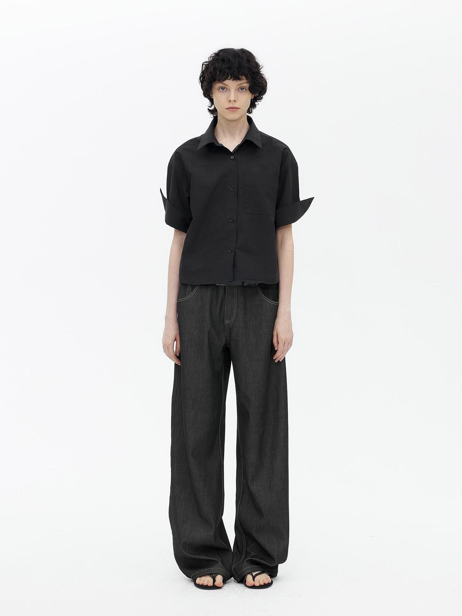 AFTADAWN Micro Pleated Horse Cotton Oversized Shirt