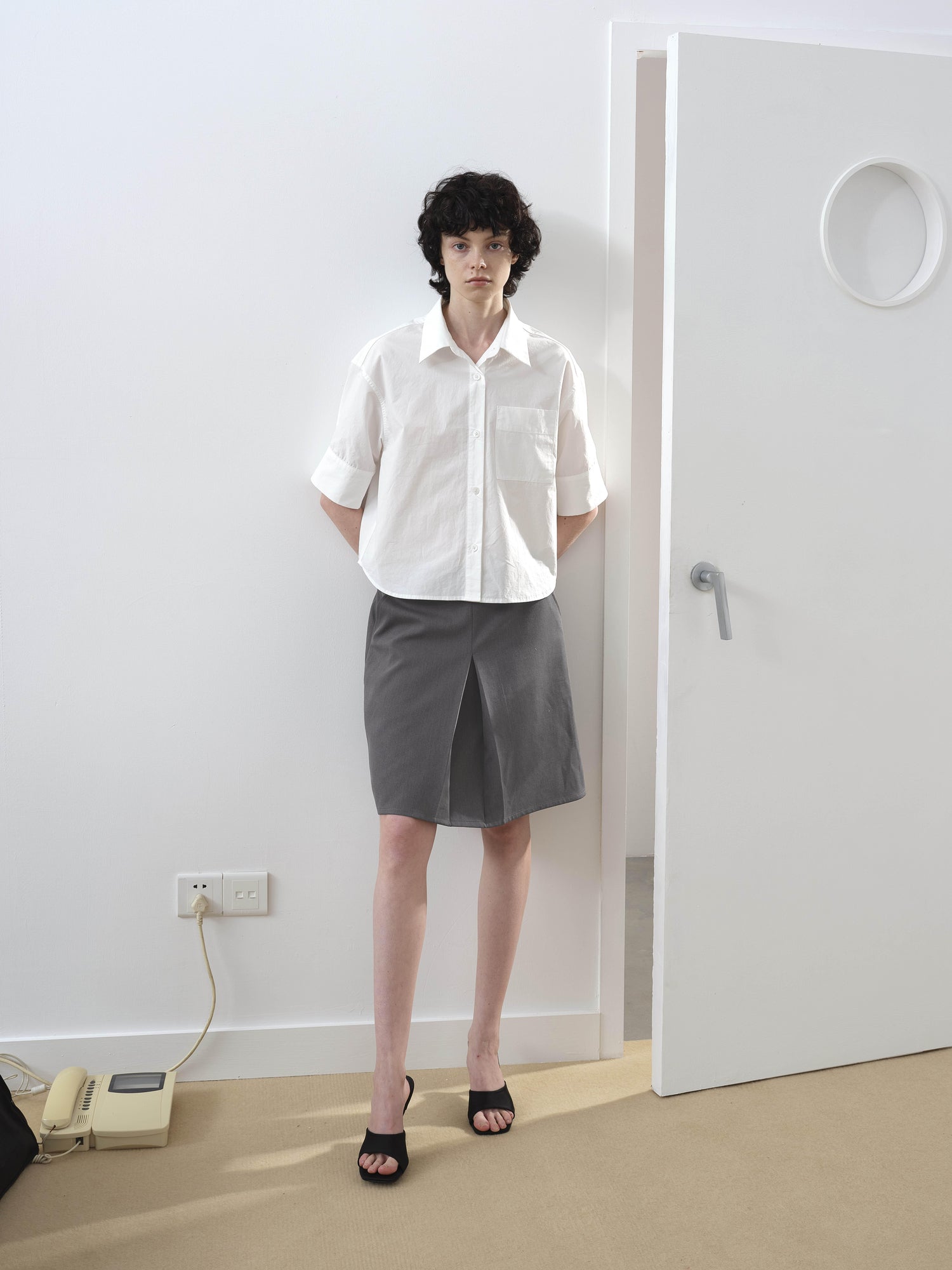 AFTADAWN Micro Pleated Horse Cotton Oversized Shirt