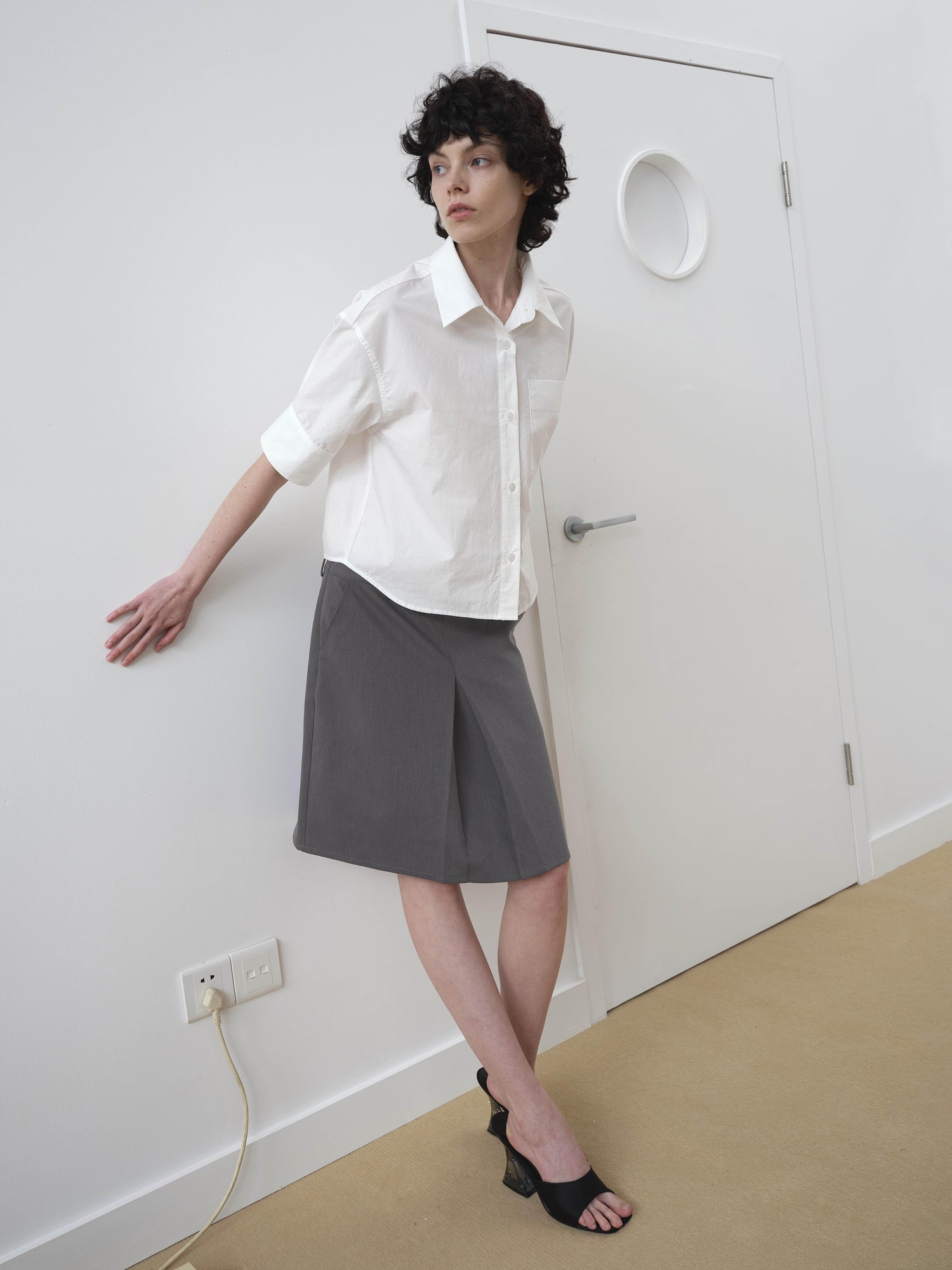 AFTADAWN Micro Pleated Horse Cotton Oversized Shirt