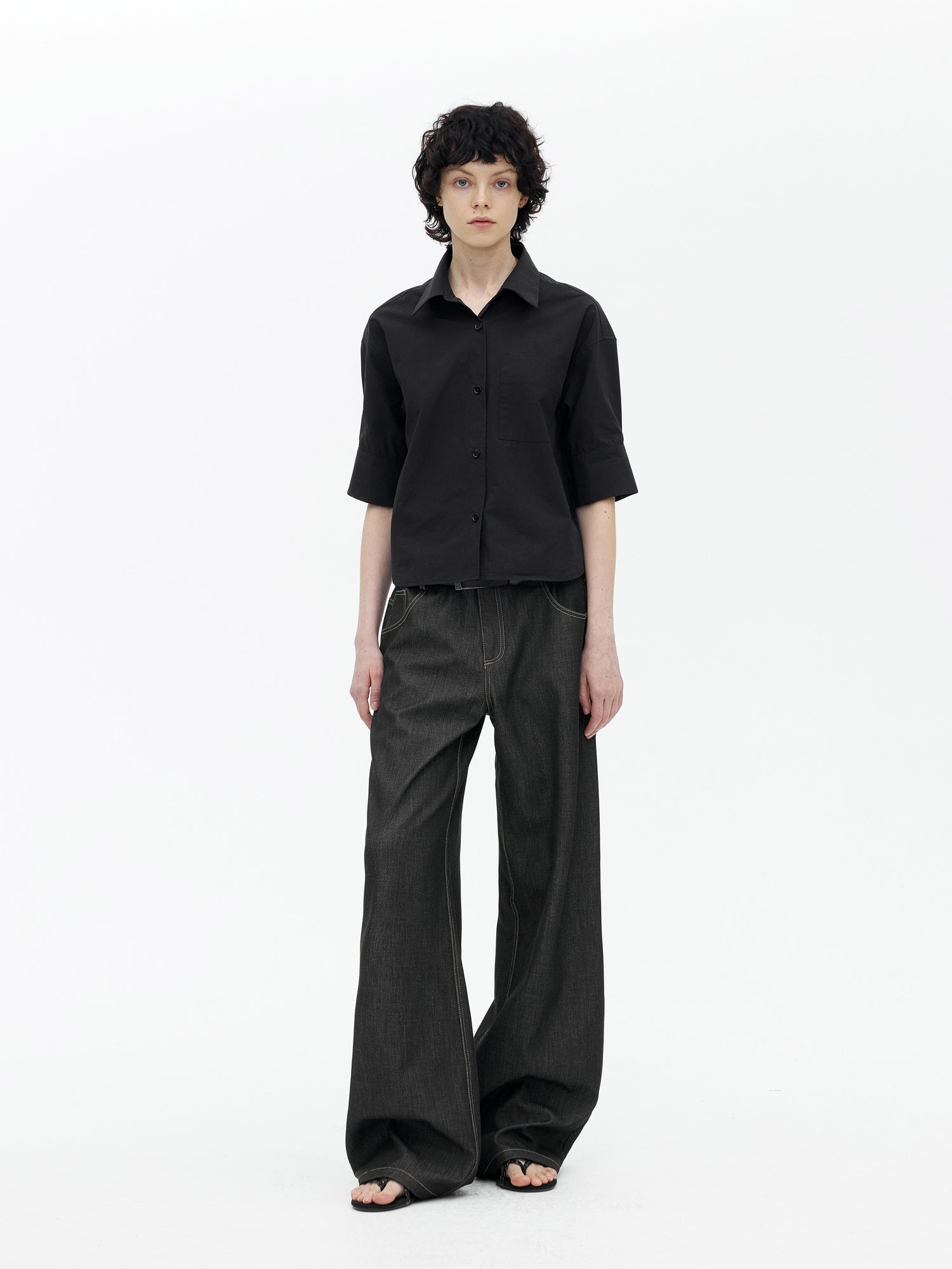 AFTADAWN Micro Pleated Horse Cotton Oversized Shirt