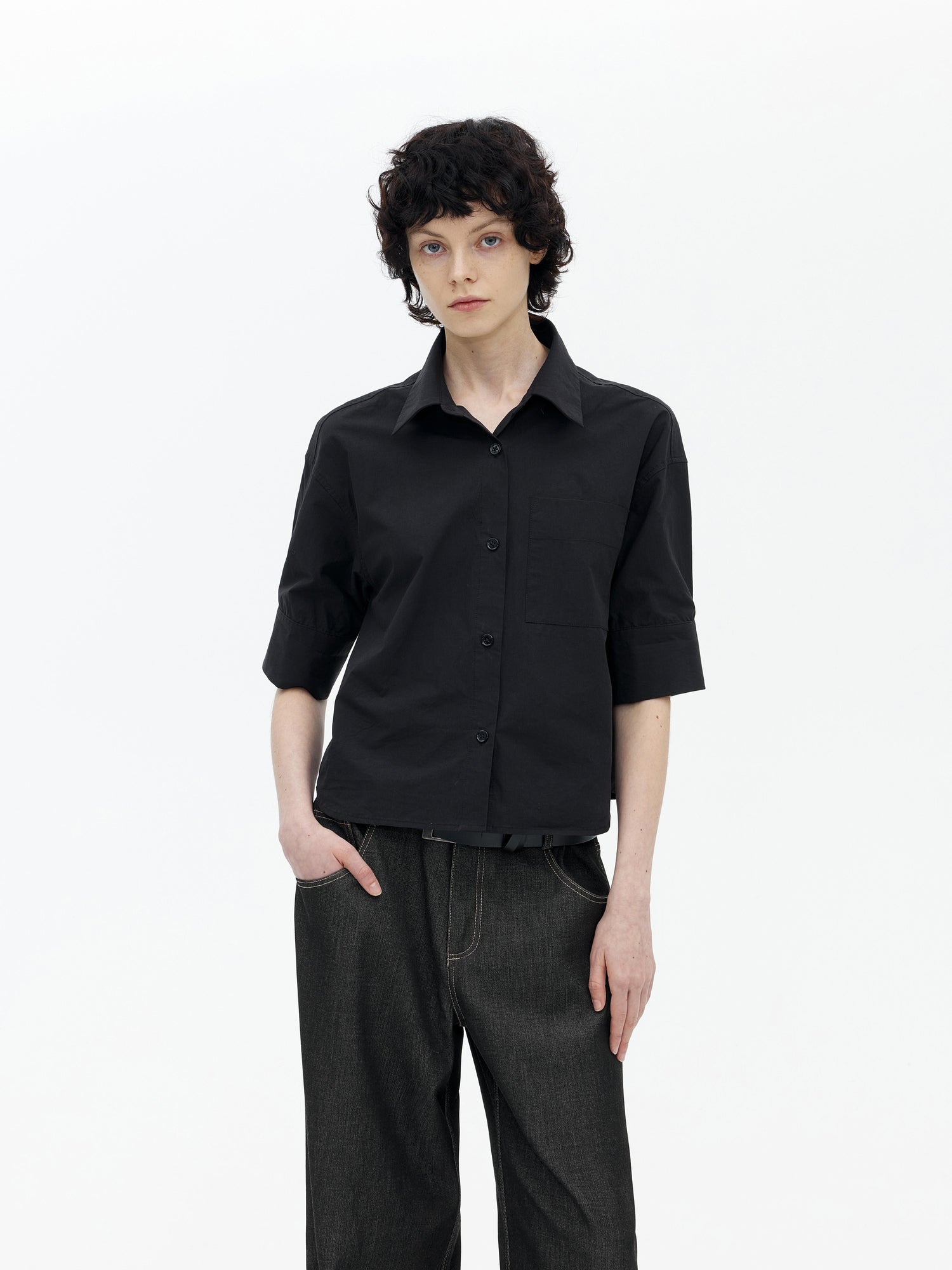 AFTADAWN Micro Pleated Horse Cotton Oversized Shirt