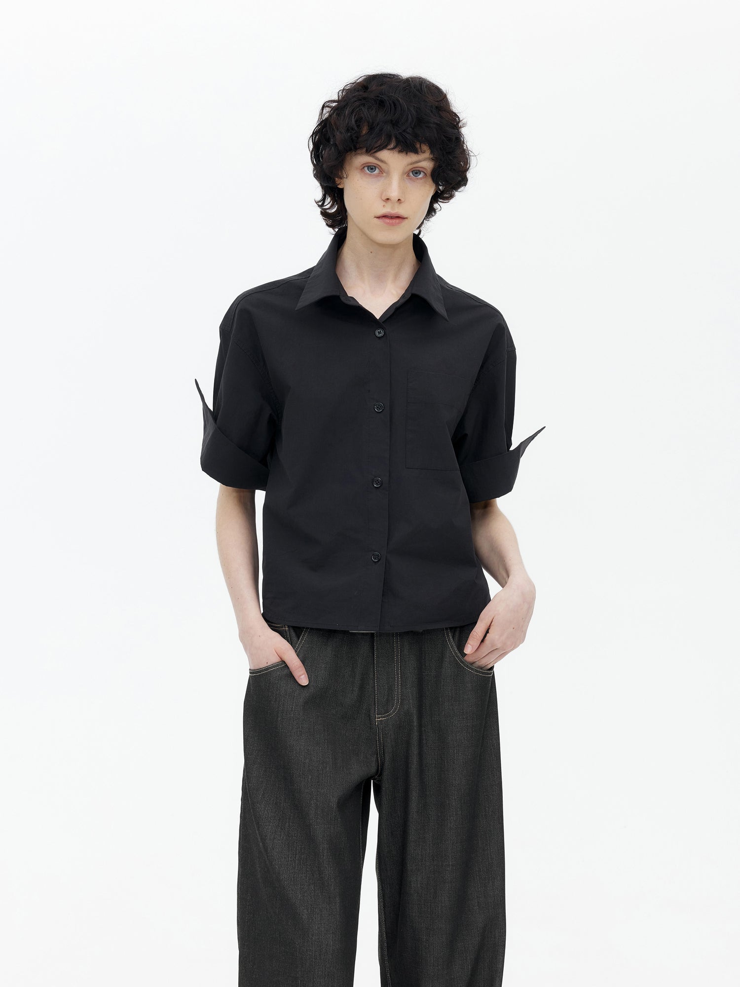 AFTADAWN Micro Pleated Horse Cotton Oversized Shirt