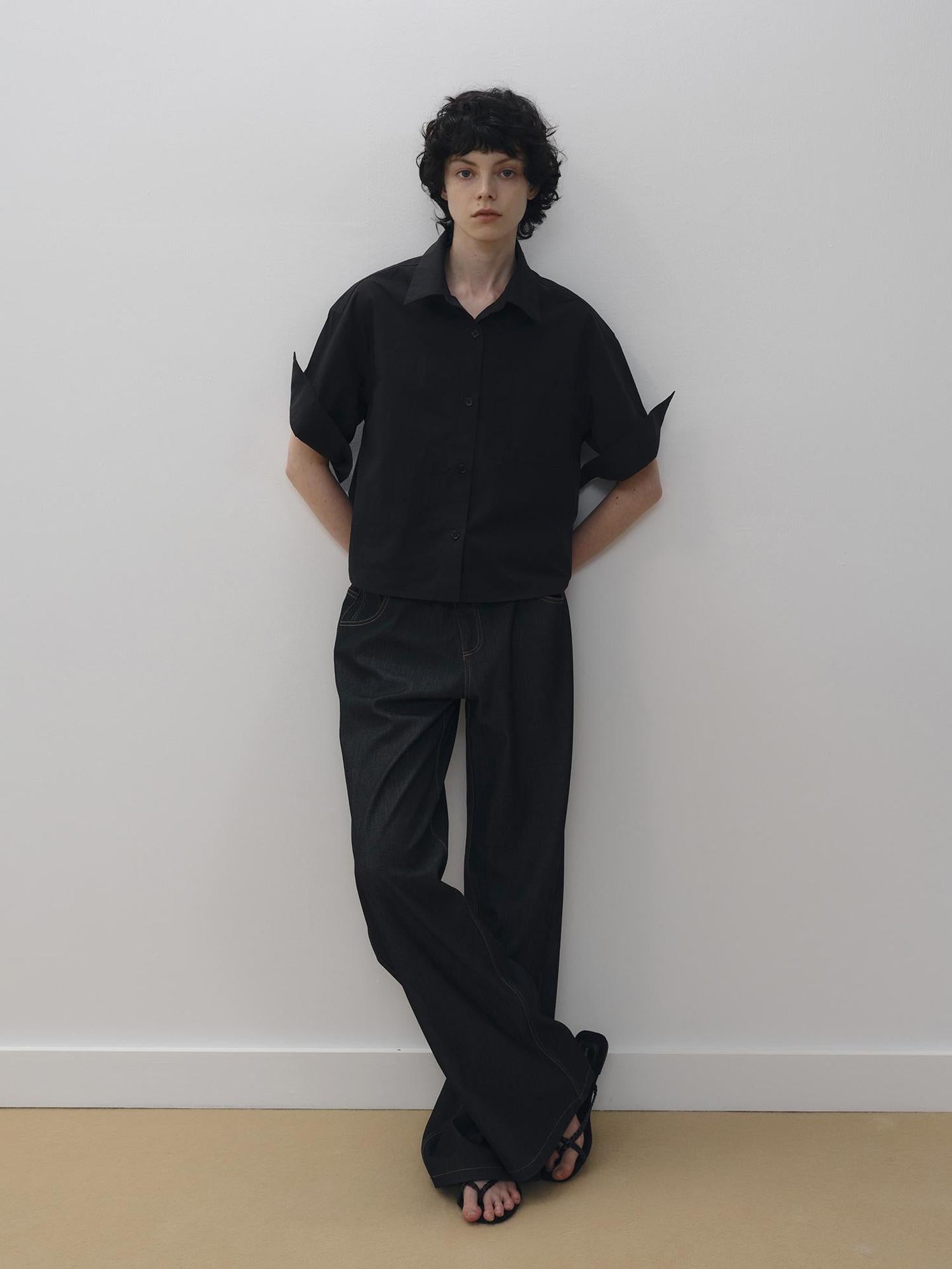 AFTADAWN Micro Pleated Horse Cotton Oversized Shirt