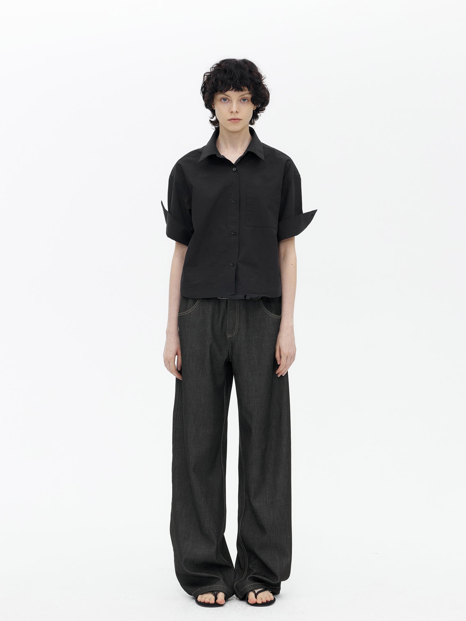 AFTADAWN Micro Pleated Horse Cotton Oversized Shirt