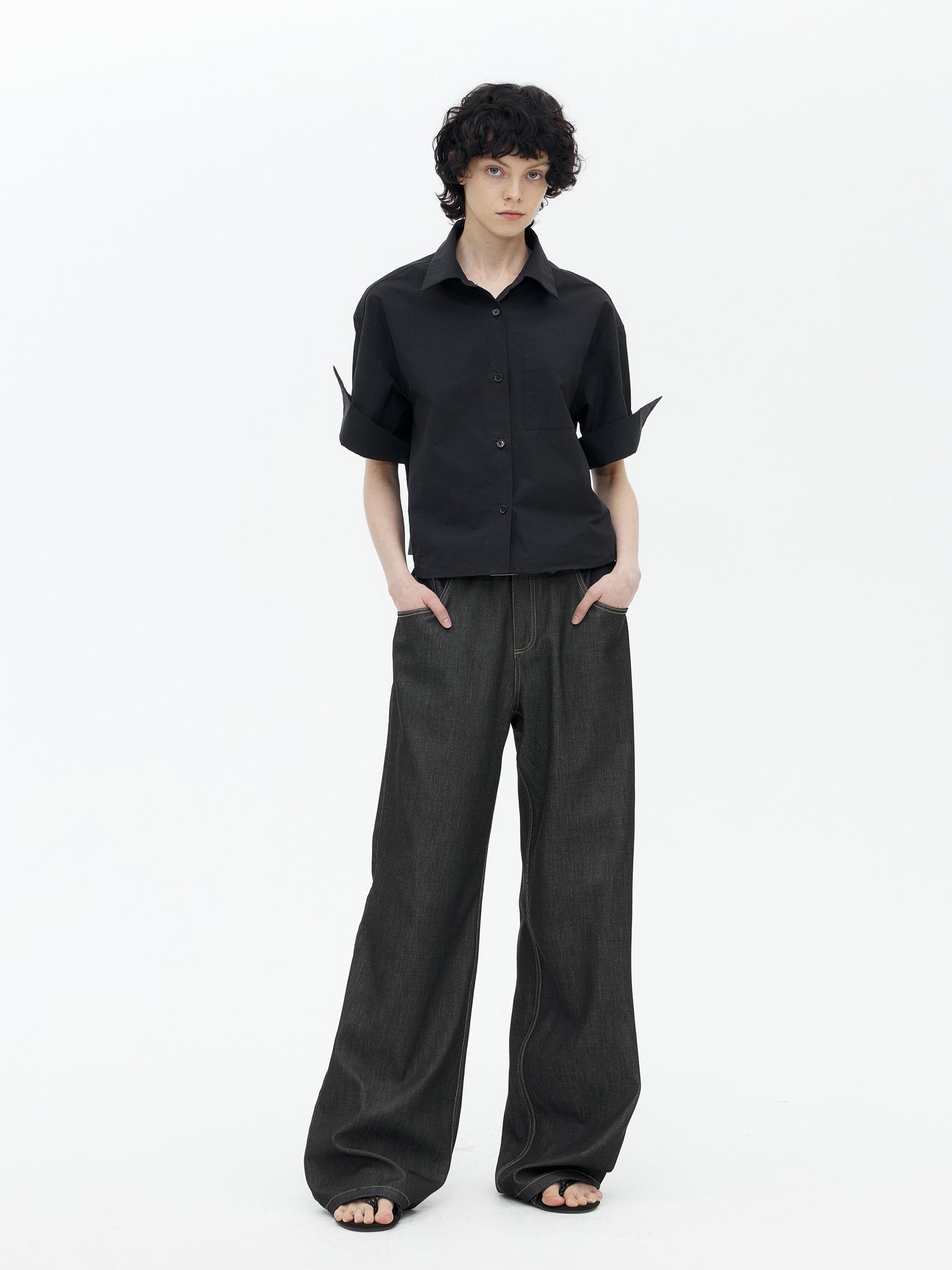 AFTADAWN Micro Pleated Horse Cotton Oversized Shirt