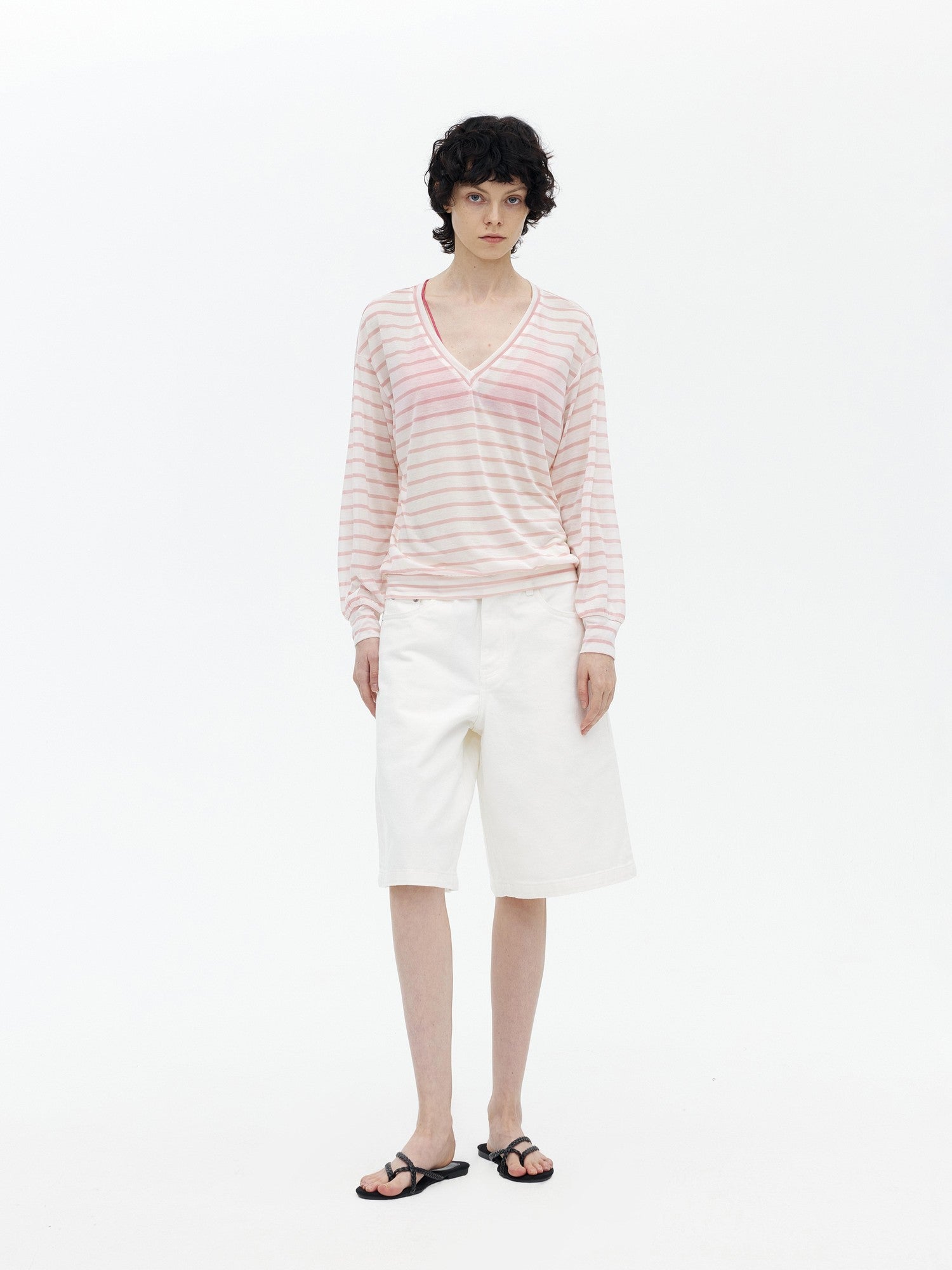 AFTADAWN Mint Contrast Stripe V-neck Women&