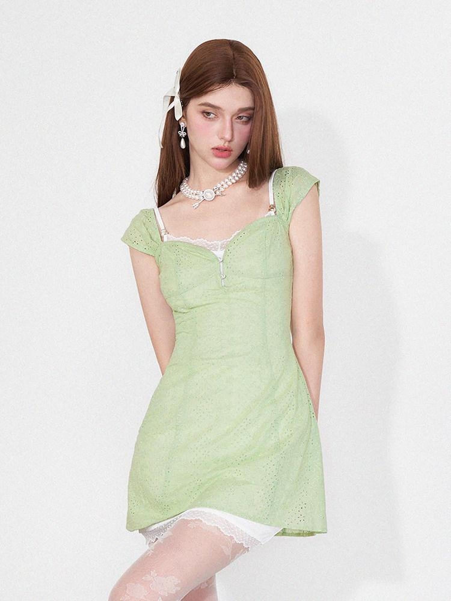 mint green casual dress AFTADAWN Jacquard Lace Halter Women's Cotton Aline Midi Dresses – MISSTT Dark Brown Oversized Women The perfect casual midi EDIT_RSVP_25PF Color:GREEN MINT