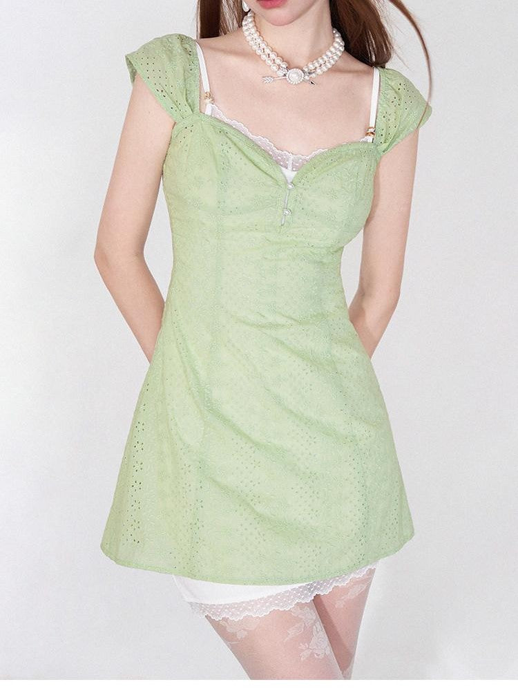 AFTADAWN Mint Green Jacquard Lace Halter Women&