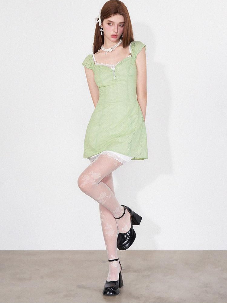 AFTADAWN Mint Green Jacquard Lace Halter Women&
