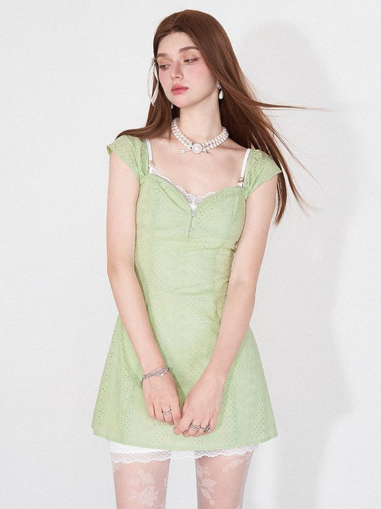 AFTADAWN Mint Green Jacquard Lace Halter Women&