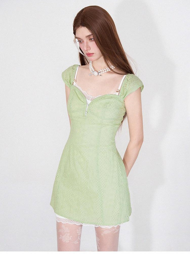 AFTADAWN Mint Green Jacquard Lace Halter Women&