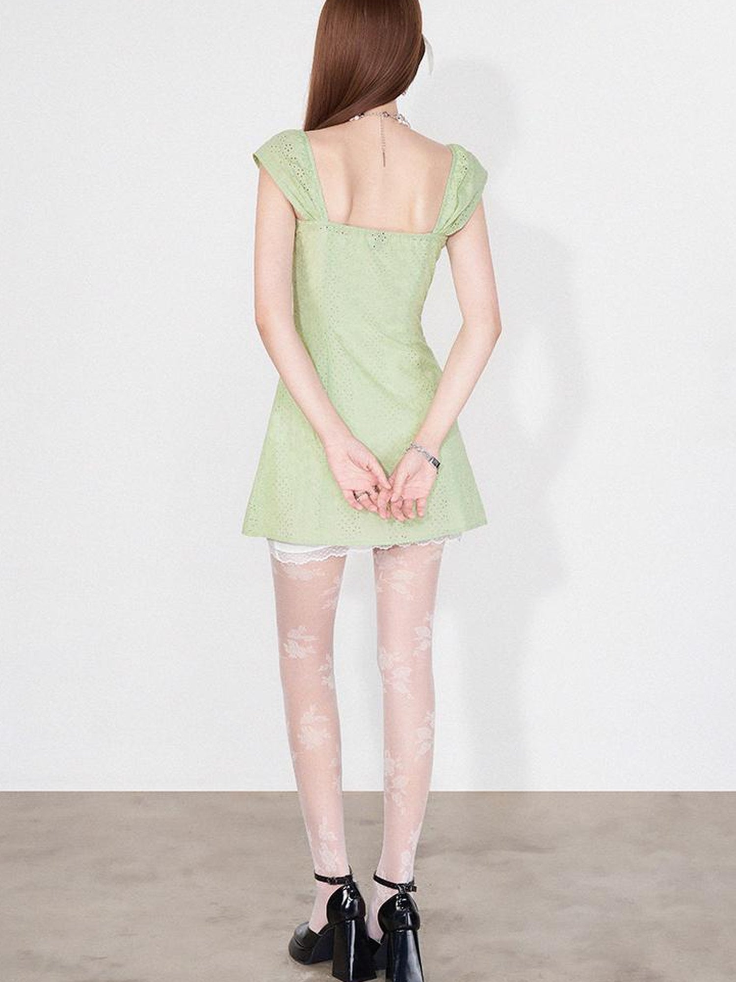 AFTADAWN Mint Summer Lace Hollow Floral Sundress Set