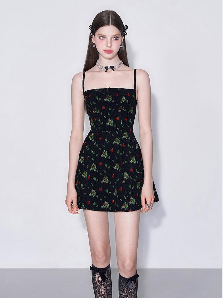 AFTADAWN Misty Floral Embroidered Bow A Line Square Neck Women&