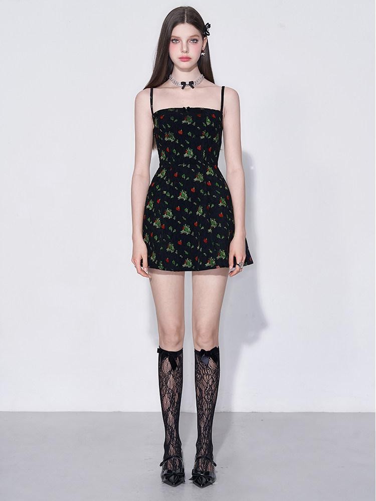 AFTADAWN Misty Floral Embroidered Bow A Line Square Neck Women&