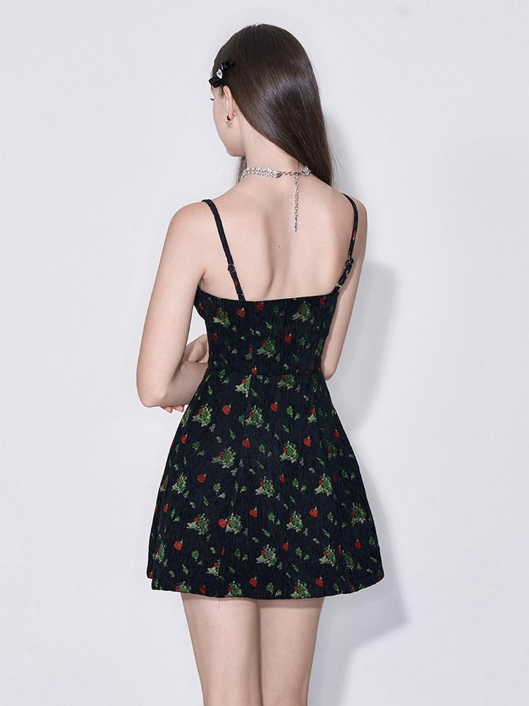 AFTADAWN Misty Floral Embroidered Bow A Line Square Neck Women&