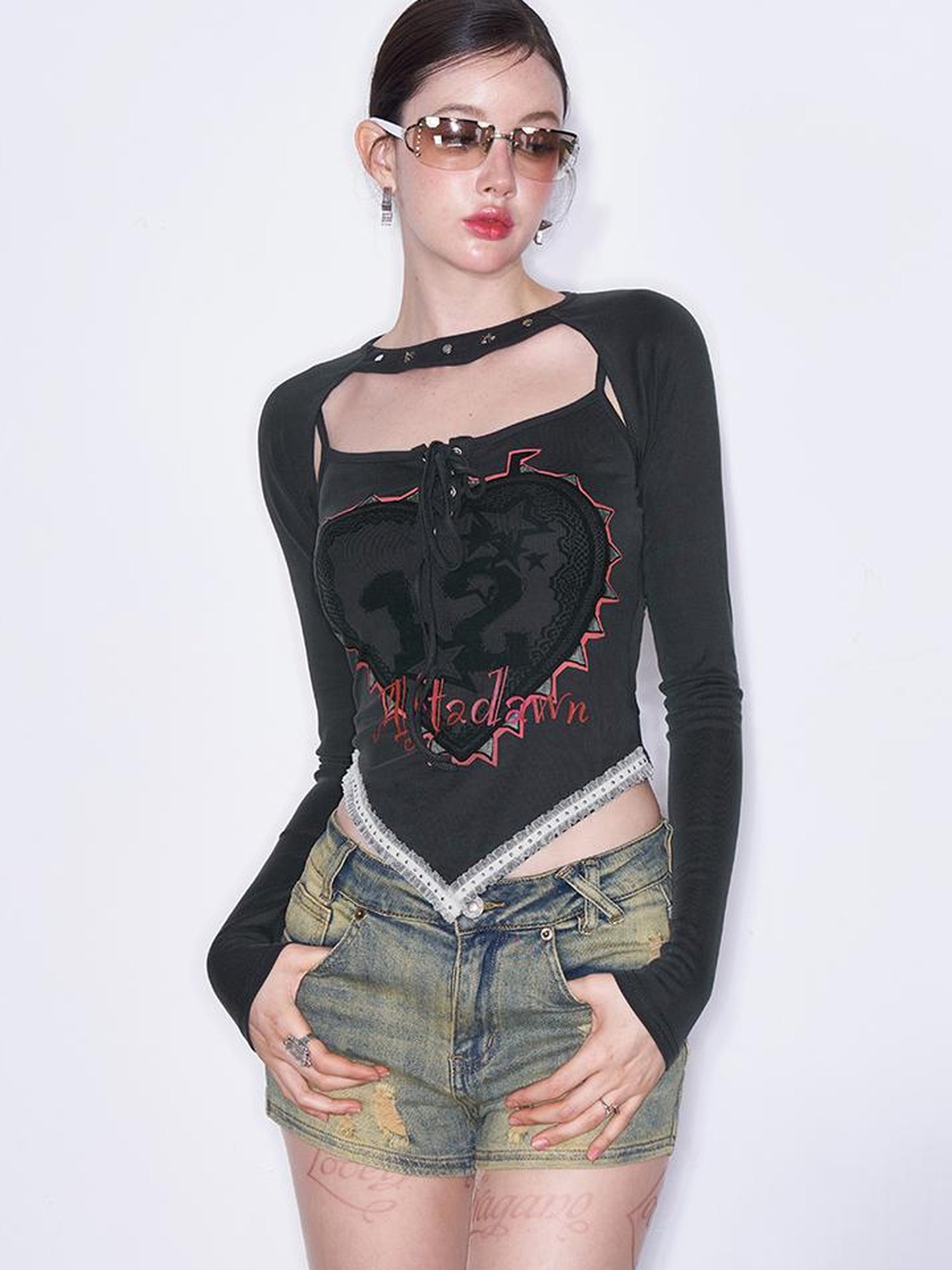 AFTADAWN Mo Dale Print Camisole and Long Sleeve Overlay Set