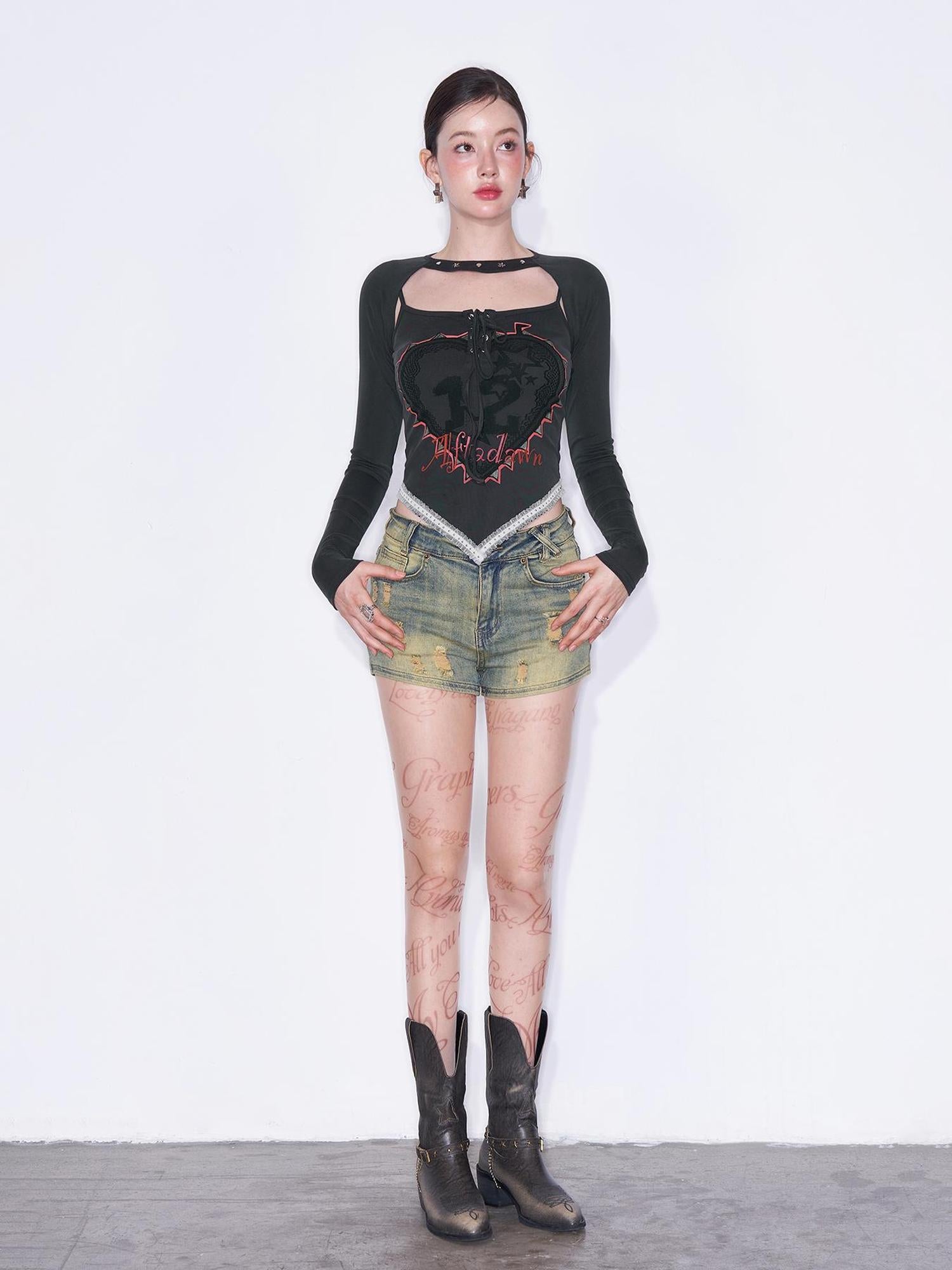 AFTADAWN Mo Dale Print Camisole and Long Sleeve Overlay Set