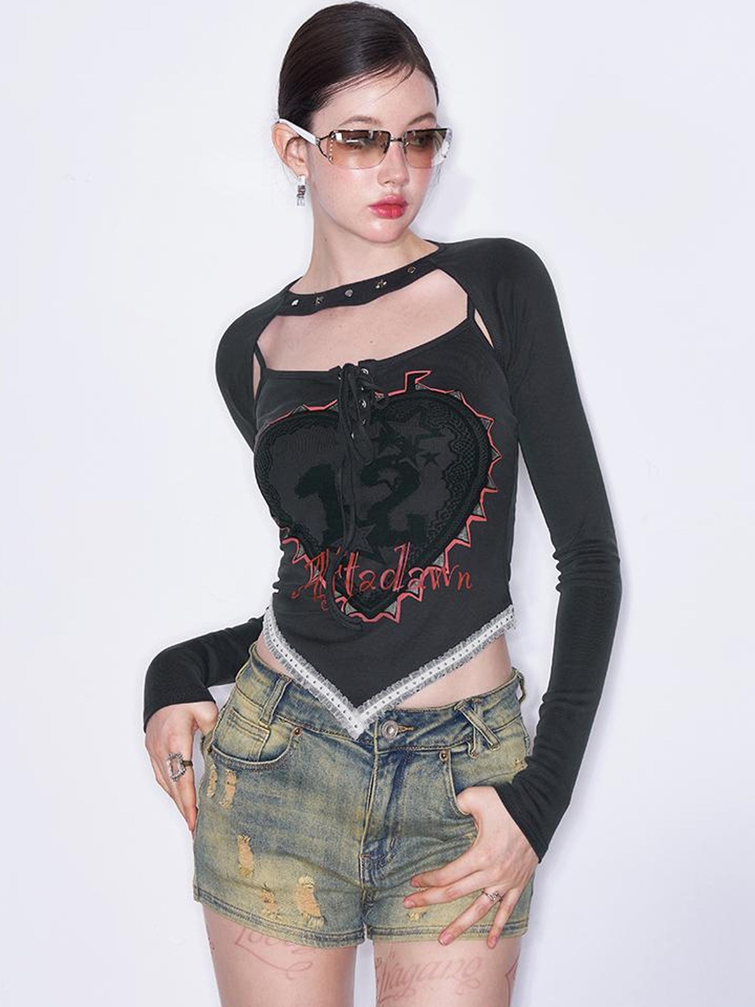 AFTADAWN Mo Dale Print Camisole and Long Sleeve Overlay Set