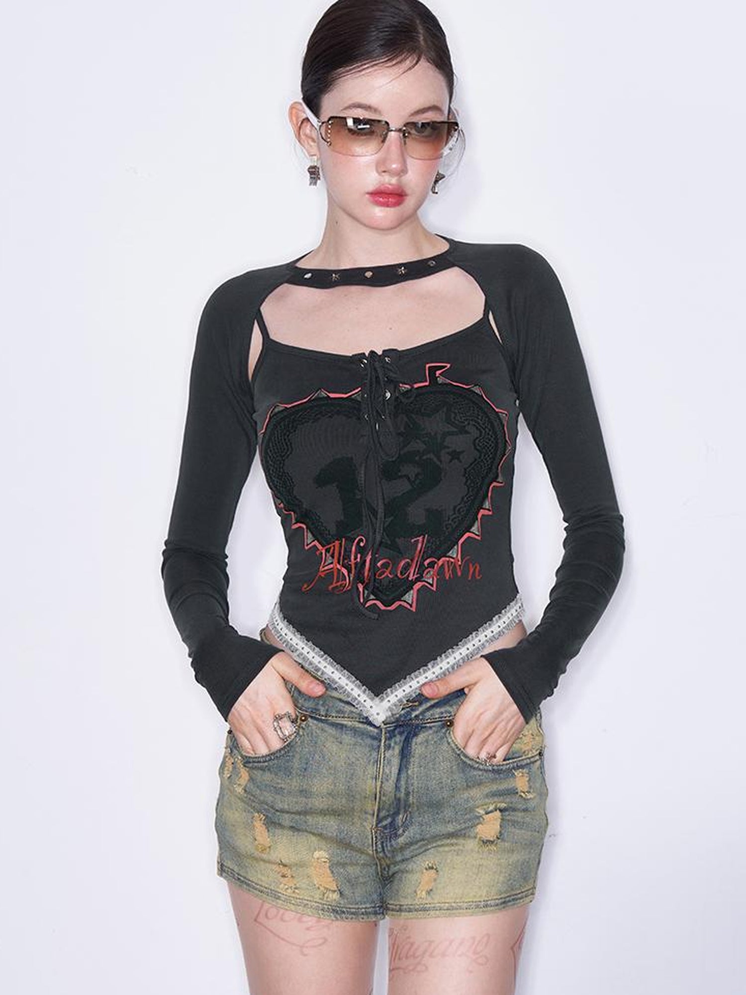 AFTADAWN Mo Dale Print Camisole and Long Sleeve Overlay Set