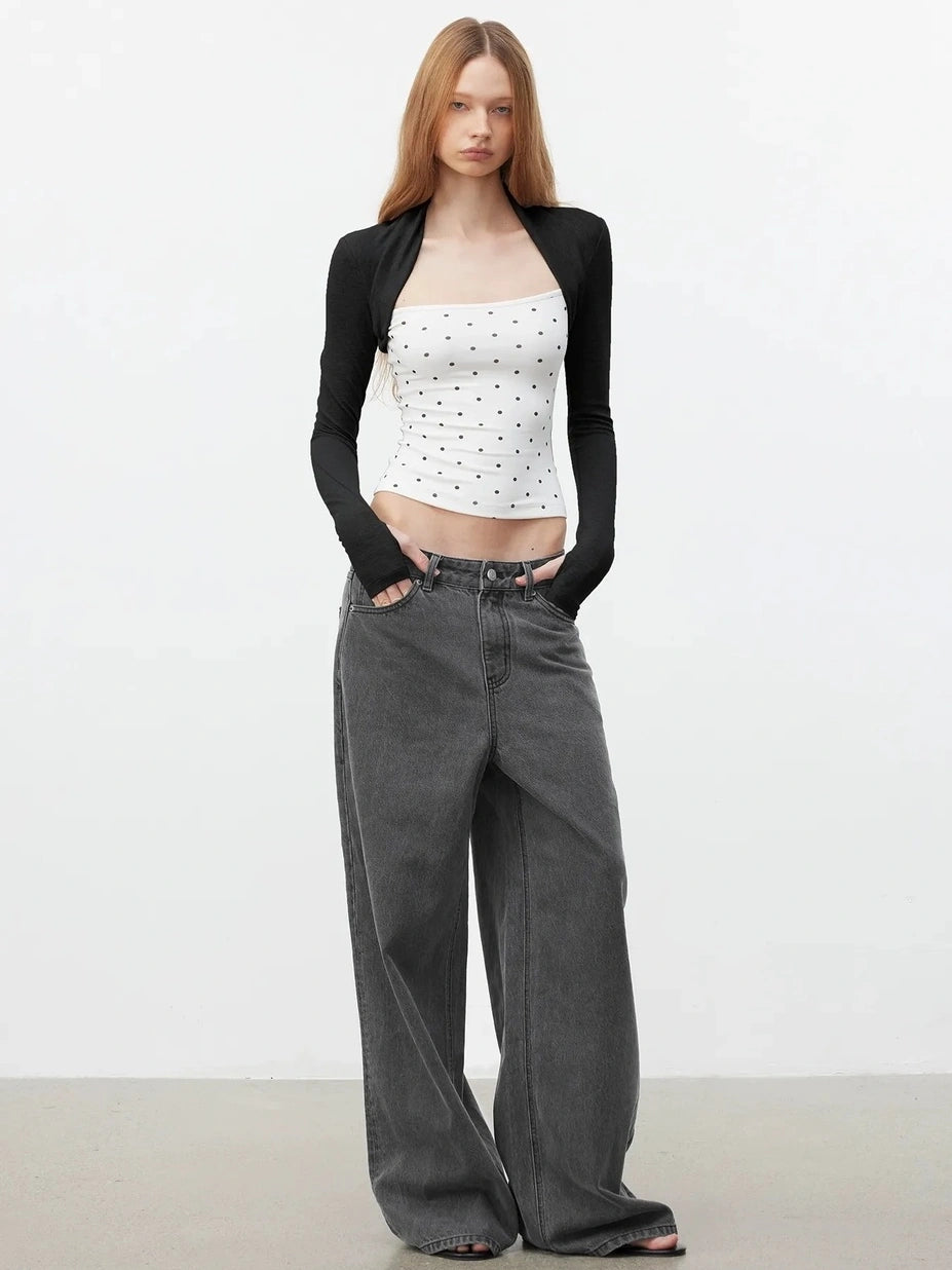 AFTADAWN Modal Layered Mock Neck Dot Blouse T-shirt