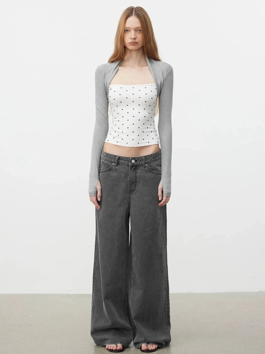 AFTADAWN Modal Layered Mock Neck Dot Blouse T-shirt