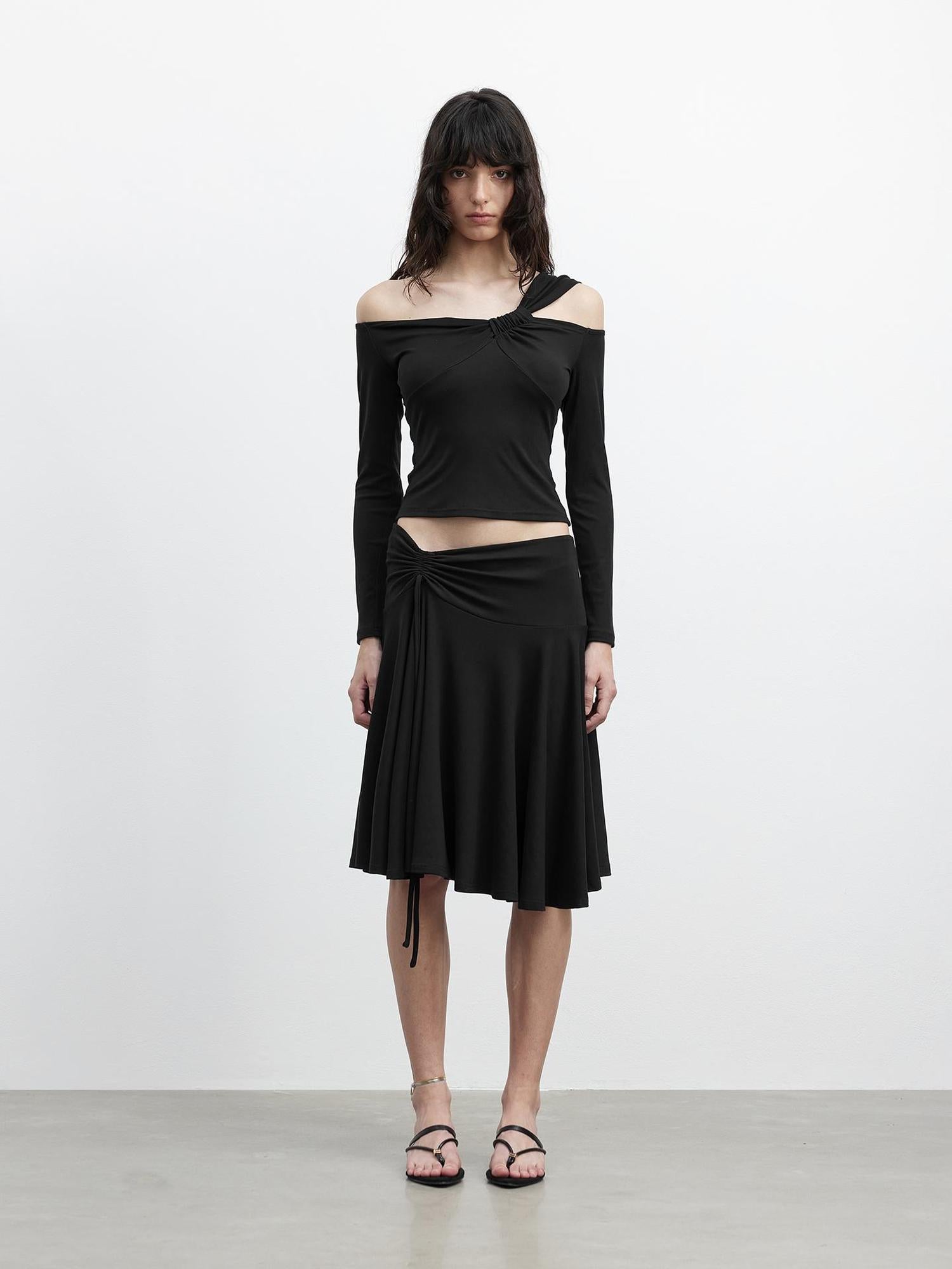 Modal Midi Skirt With Drawstring Waist And Flared Hem