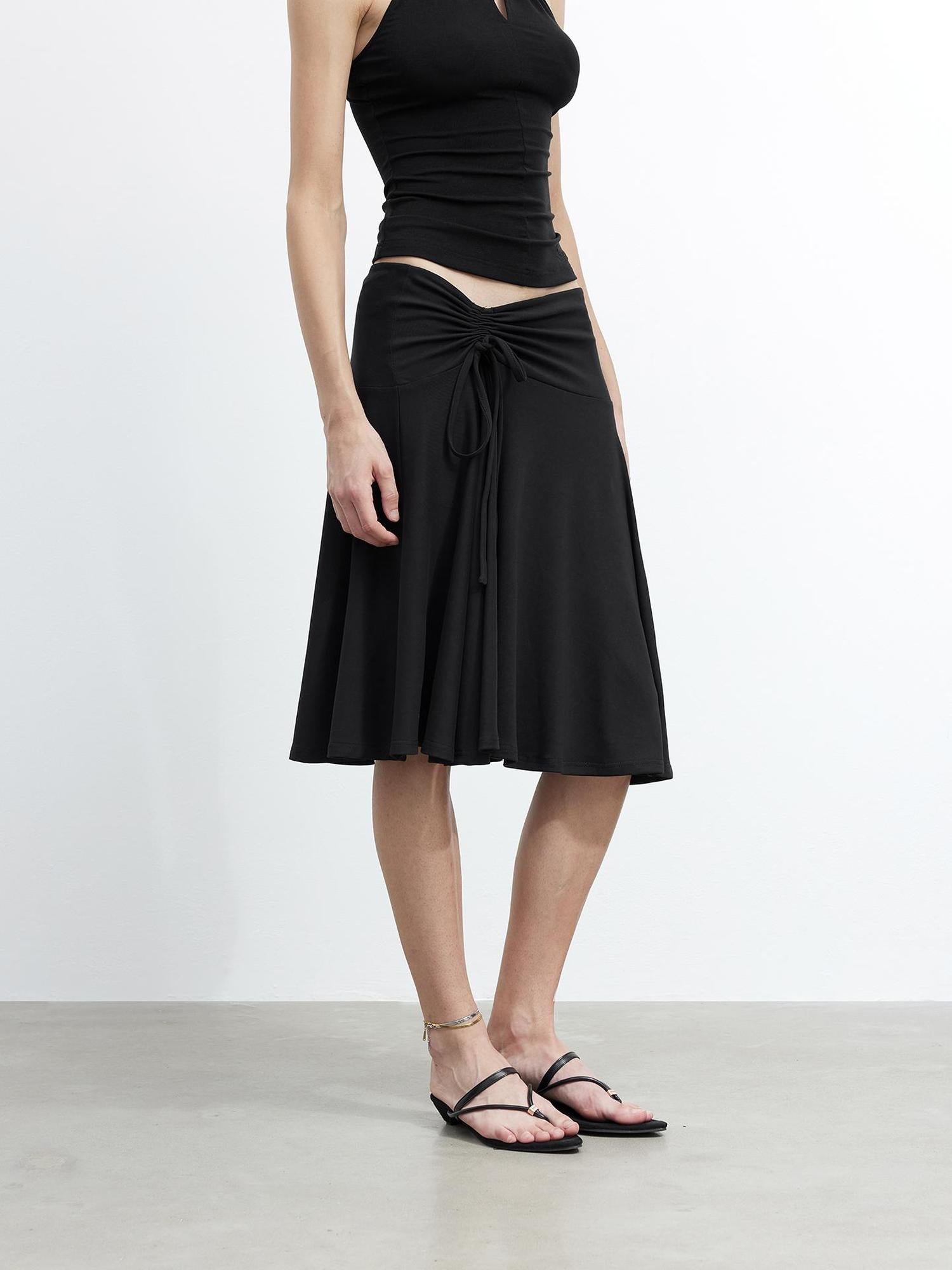 Modal Midi Skirt With Drawstring Waist And Flared Hem