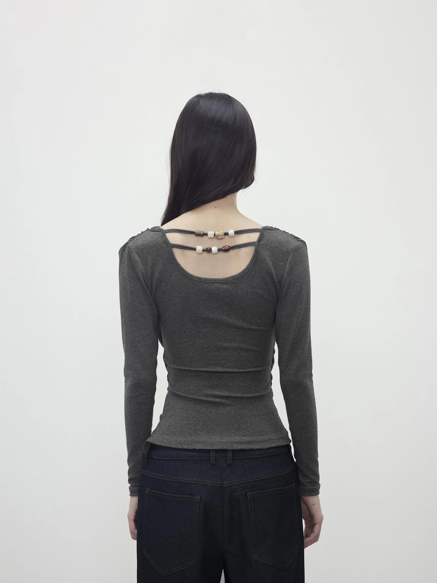 Modal Slit Back Beaded Detail Long Sleeve Top